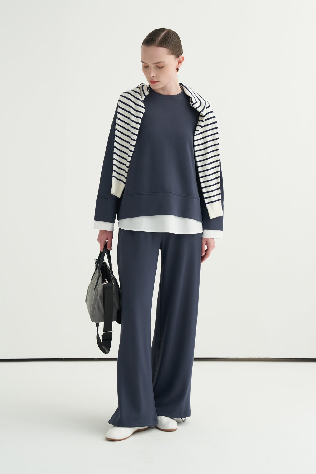 Kontrast Detaylı Sweat Jogger Pantolon Takım Füme