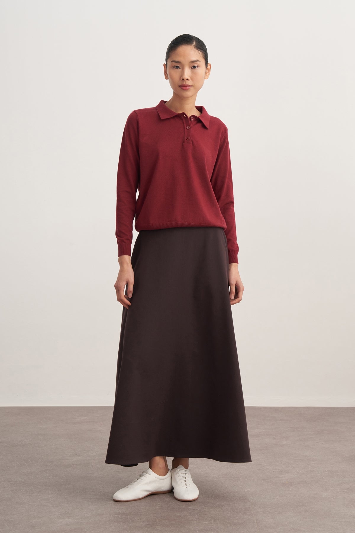 Kadın Polo Yaka Viskon Triko Kazak Bordo