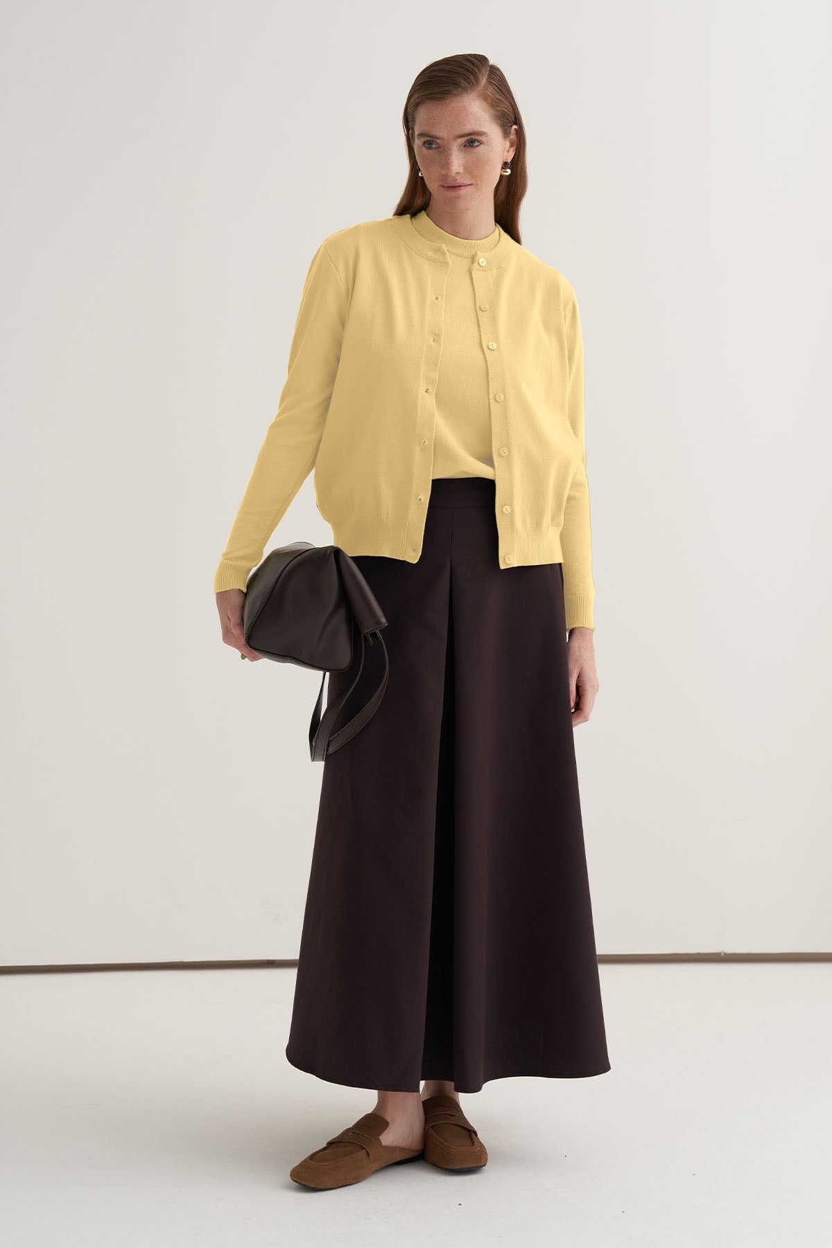 Kadın Viskon Triko Tişörtlü Hırka Takım Tereyağı