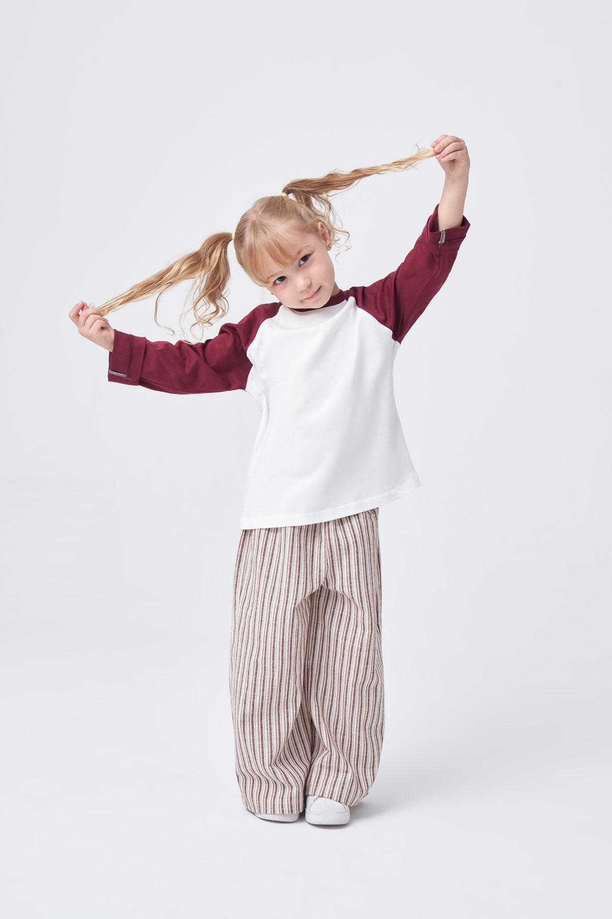 Unisex Çocuk Çizgili Pantolonlu Takım Bordo