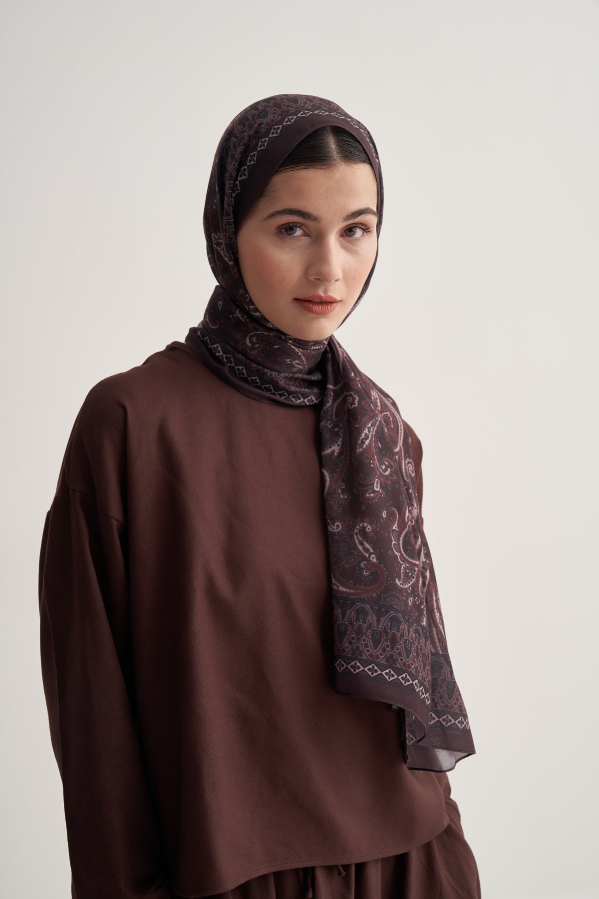 Kadın Soft Lily Desen Şal Acı Kahve