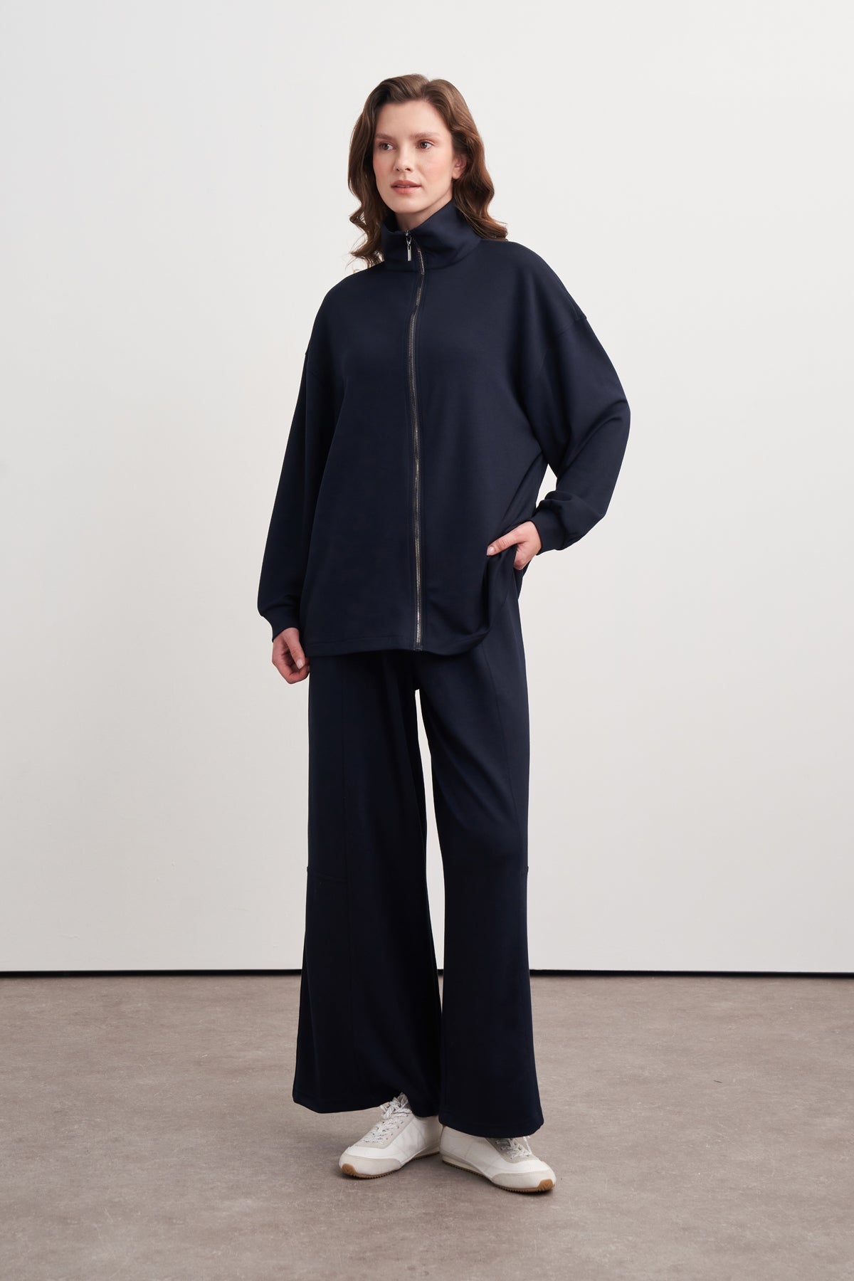 Kadın Kemerli Sweat Pantolon Takım Lacivert