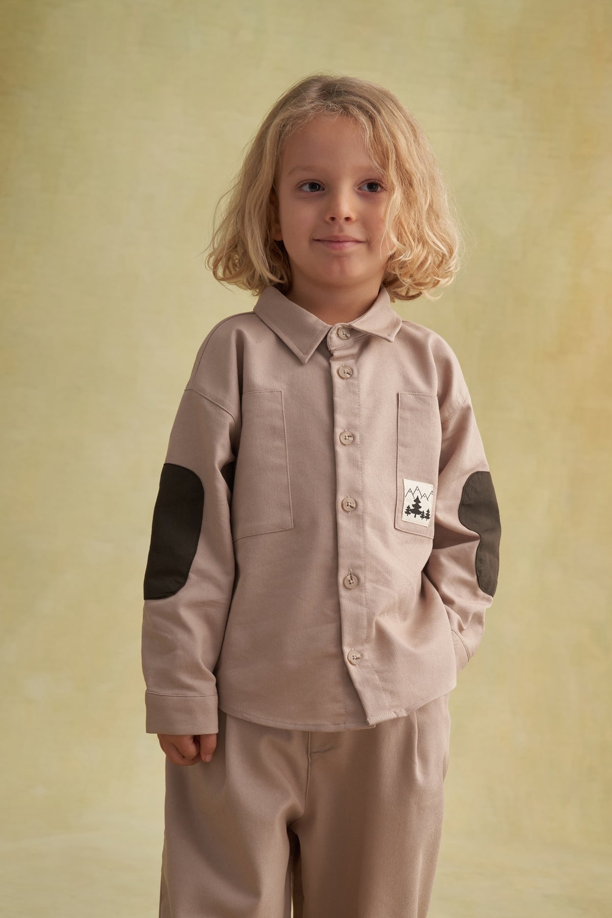 Unisex Çocuk Gabardin Gömlek Bej