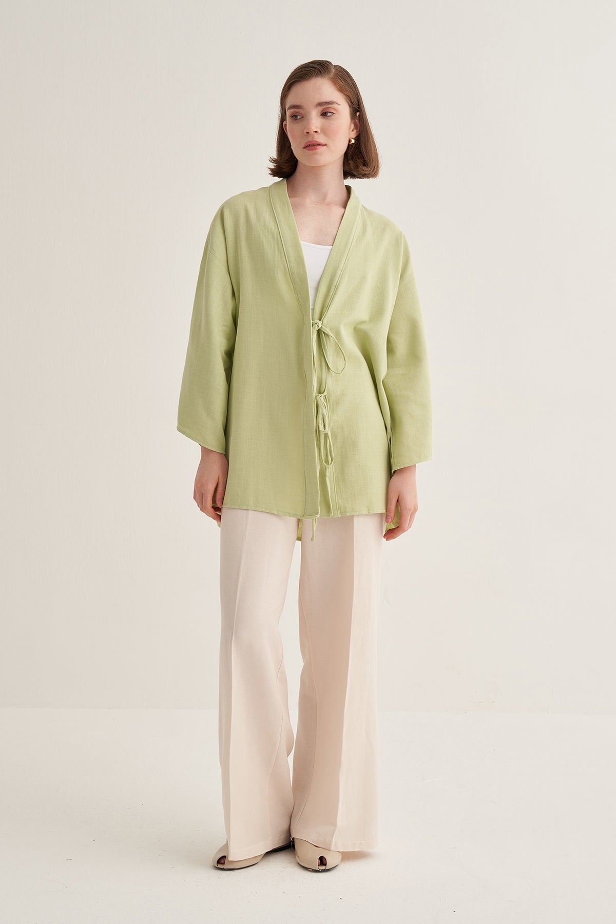 Kadın Organik Pamuklu Oversize Kimono Açık Yeşil