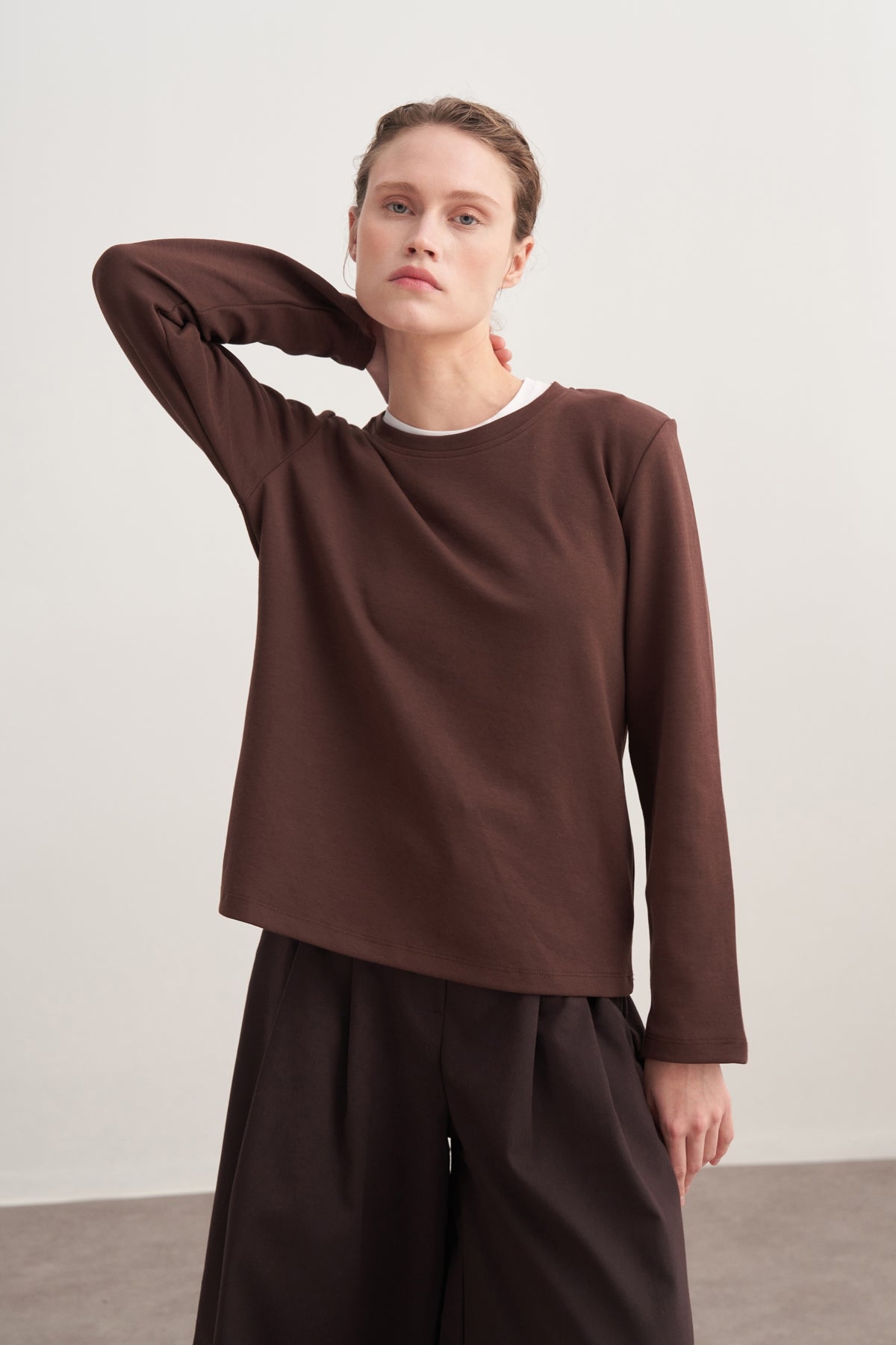 Kadın İnterlok Uzun Kollu Body Kahve