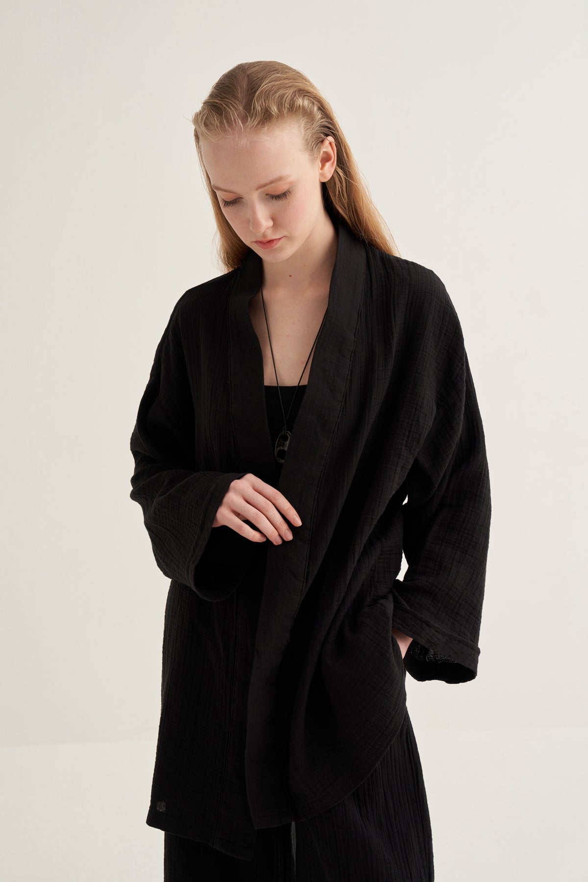 Kadın Müslin Kimono Takım Siyah