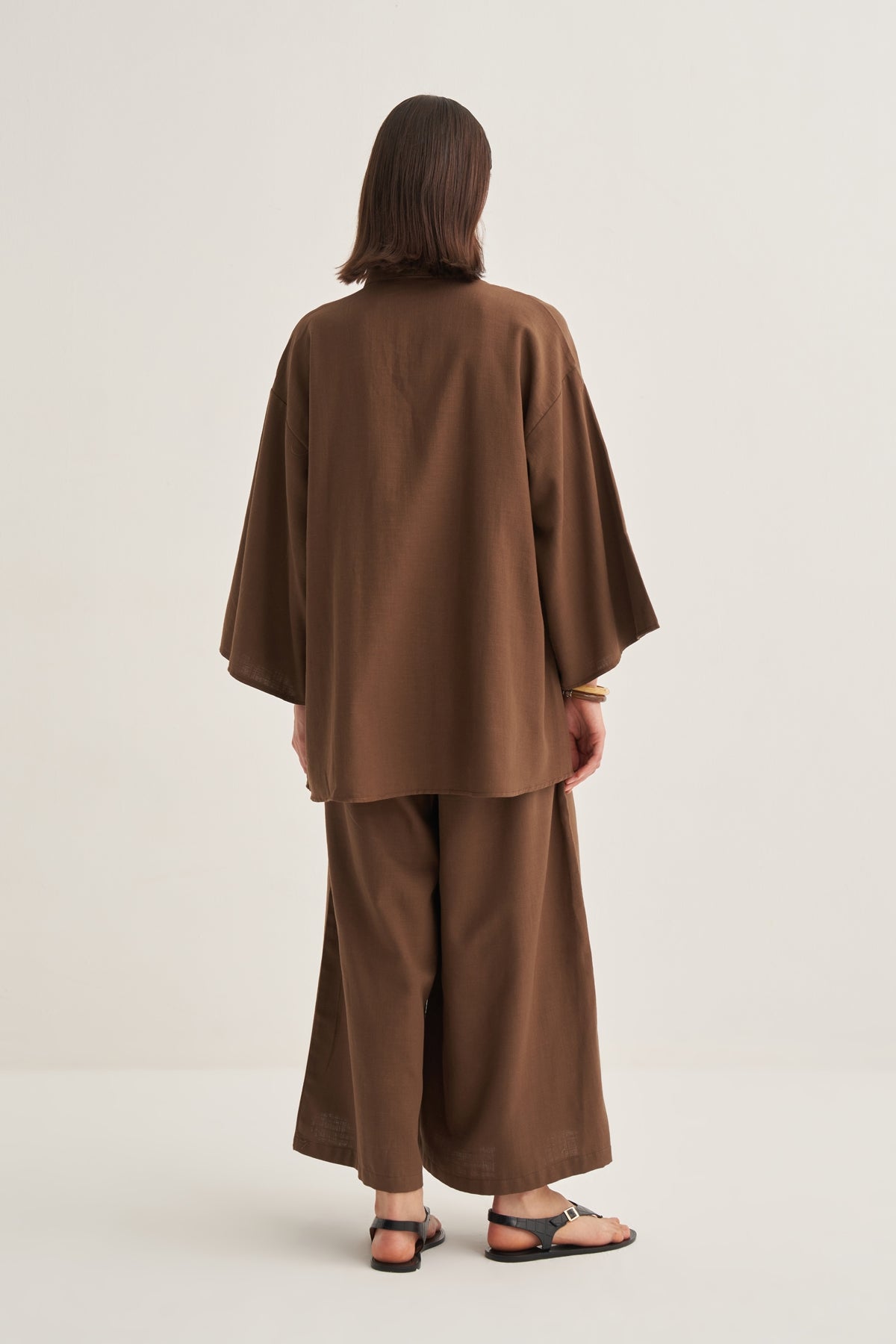 Kadın Organik Pamuklu Oversize Kimono Kahve