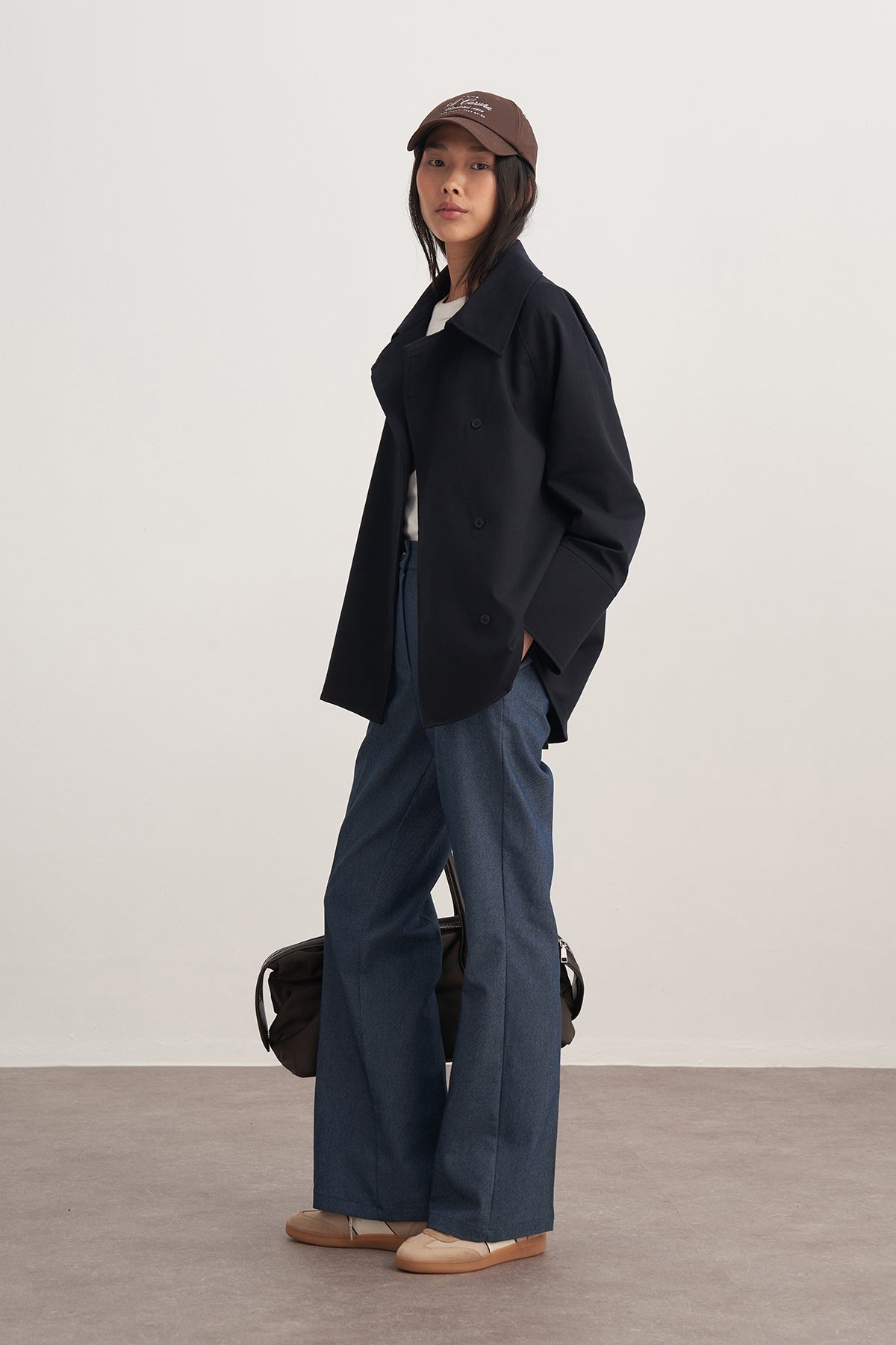 Kadın Gabardin Kruvaze Gömlek Lacivert