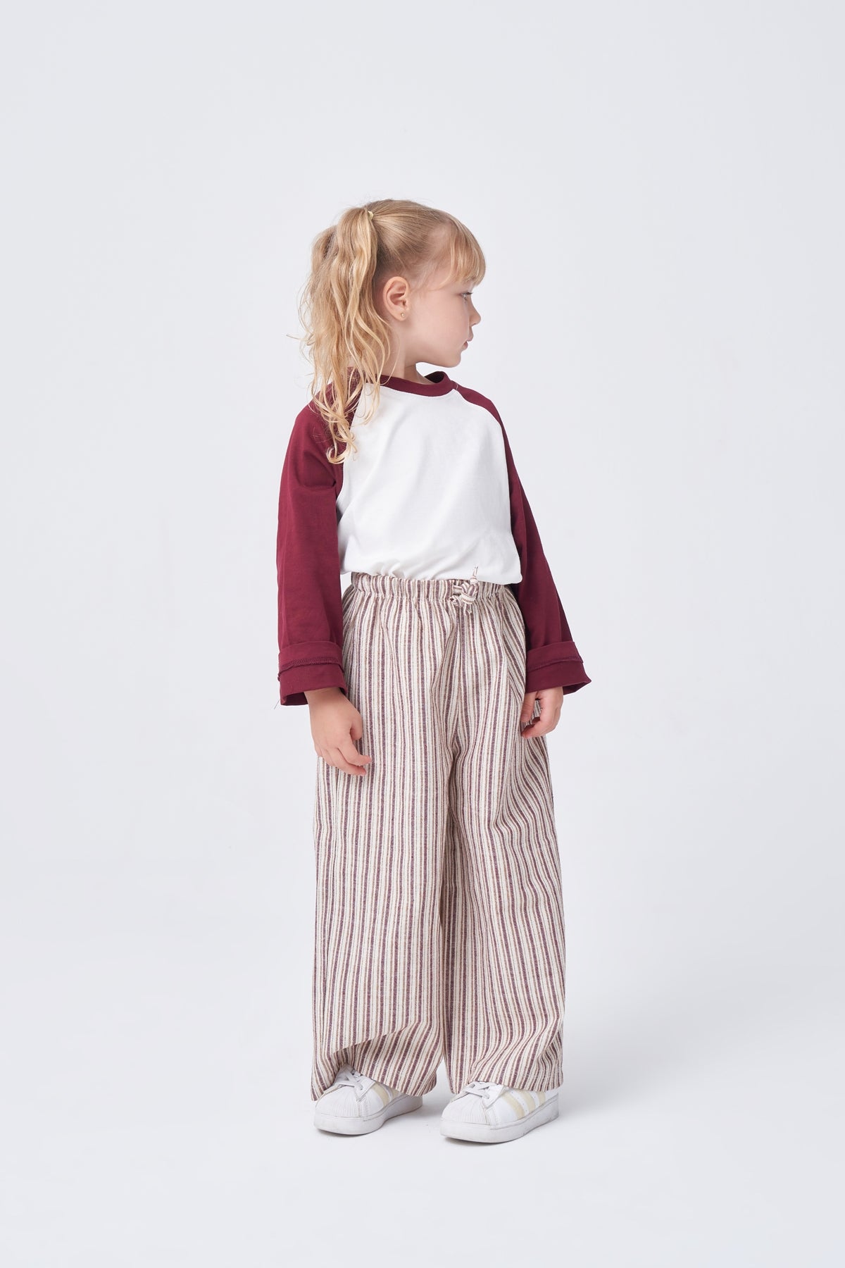 Unisex Çocuk Çizgili Pantolonlu Takım Bordo