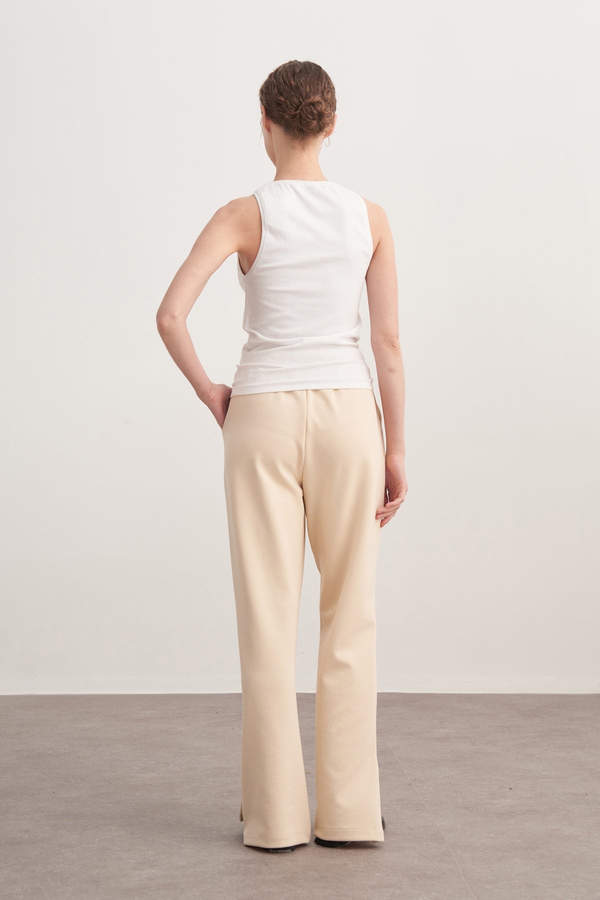 Kadın İnterlok Yandan Yırtmaçlı Palazzo Pantolon Bej