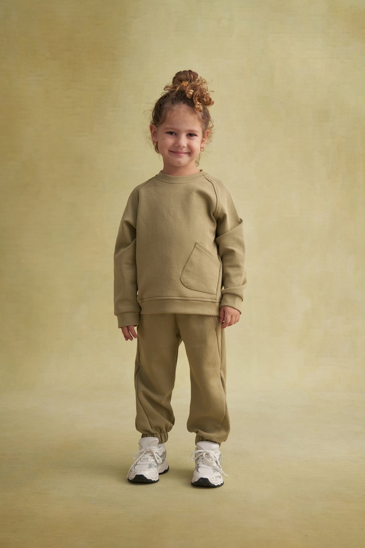 Unisex Çocuk İnterlok Dikiş Detaylı İkili Takım Yeşil