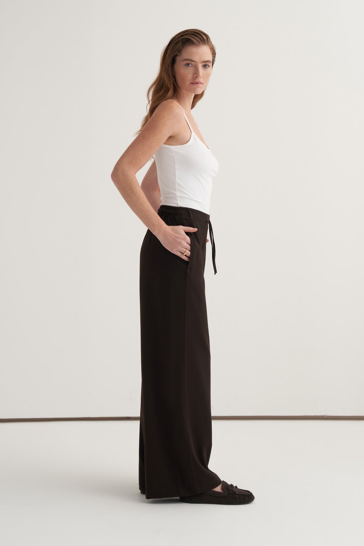 Kadın Yan Dikiş Detaylı Palazzo Pantolon Acı Kahve