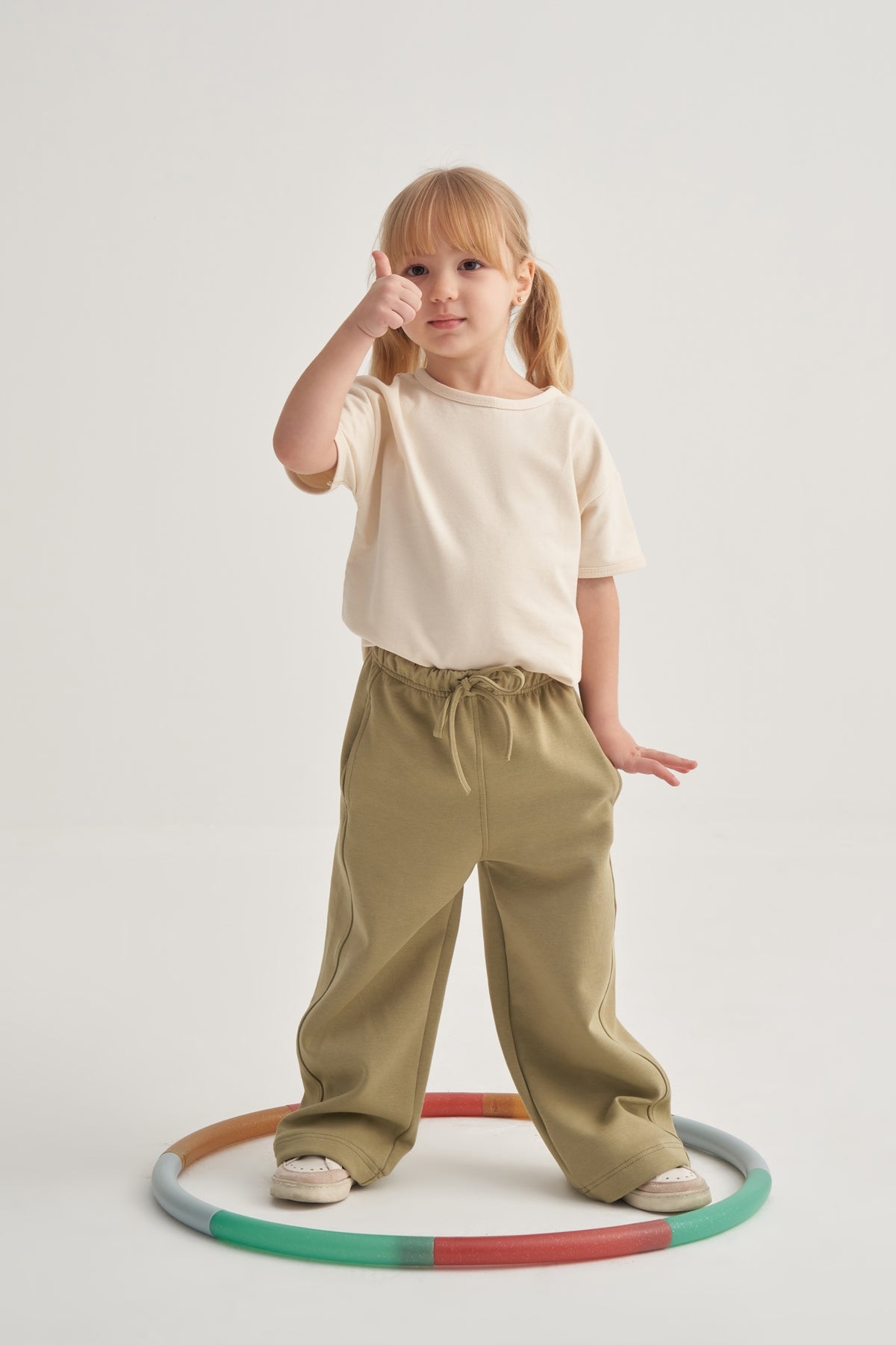 Kız Çocuk İnterlok Bol Paça Pantolon Yeşil