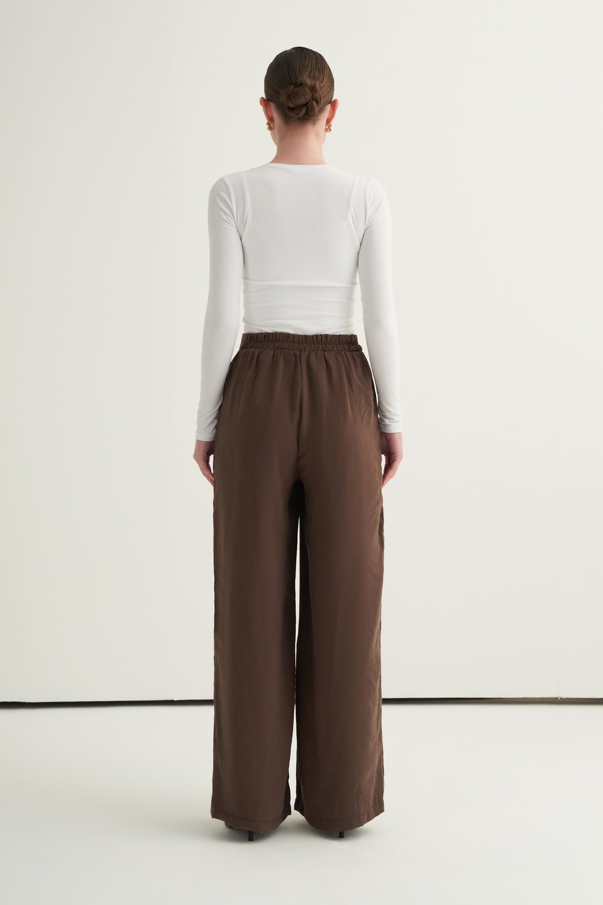 Kadın Modal Nervürlü Palazzo Pantolon Kahve