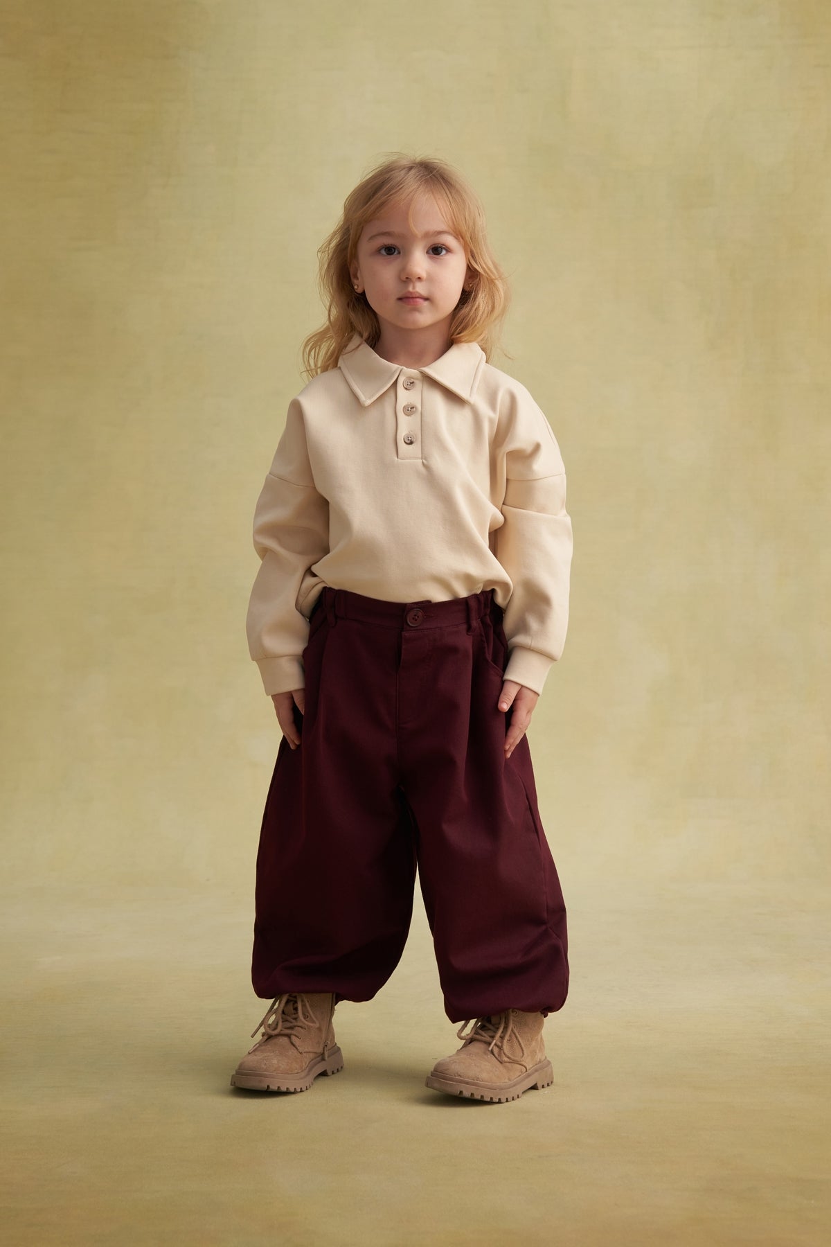 Unisex Çocuk İnterlok Yakalı Sweat Bej