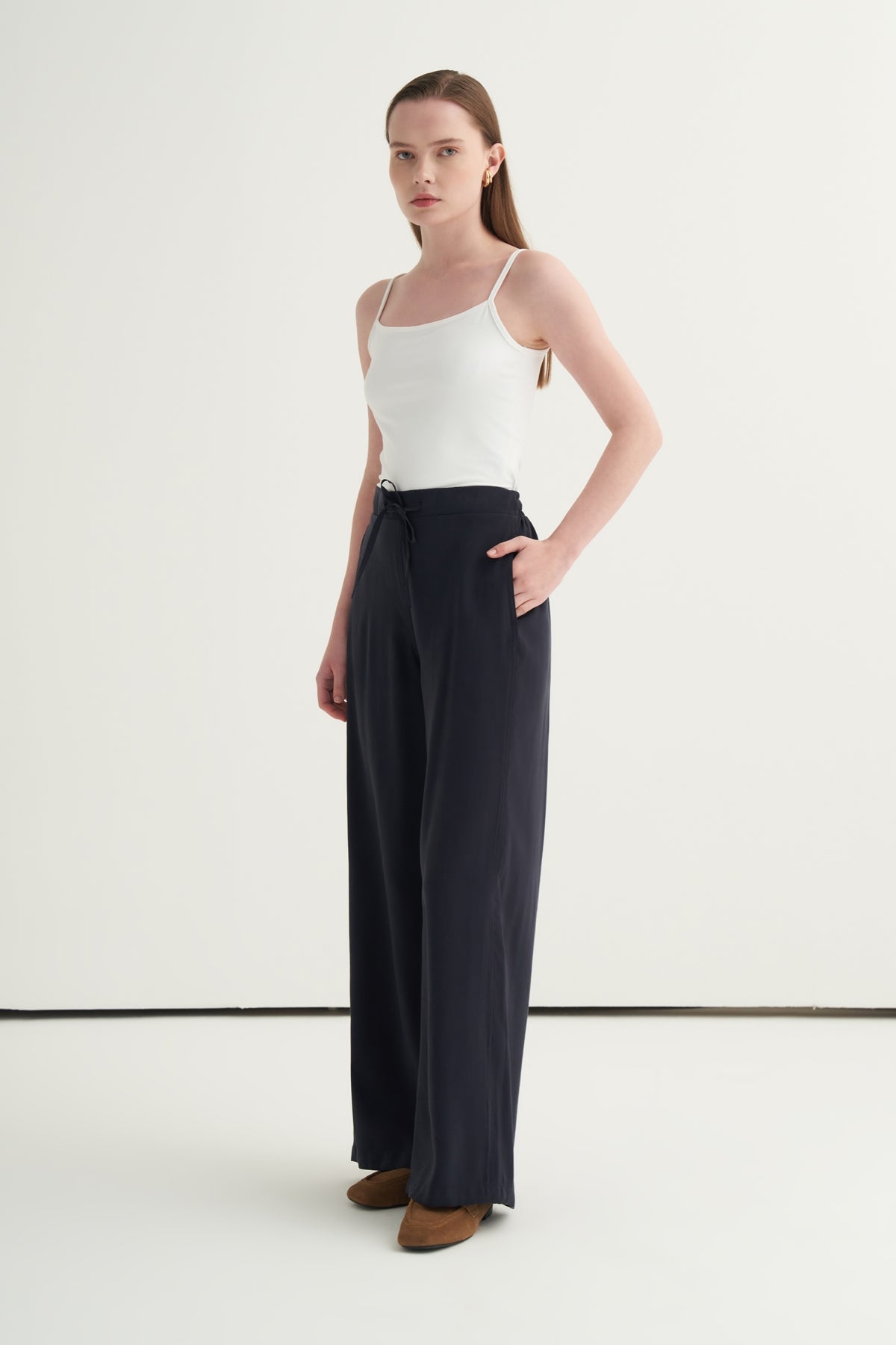 Kadın Modal Bağcıklı Palazzo Pantolon Lacivert