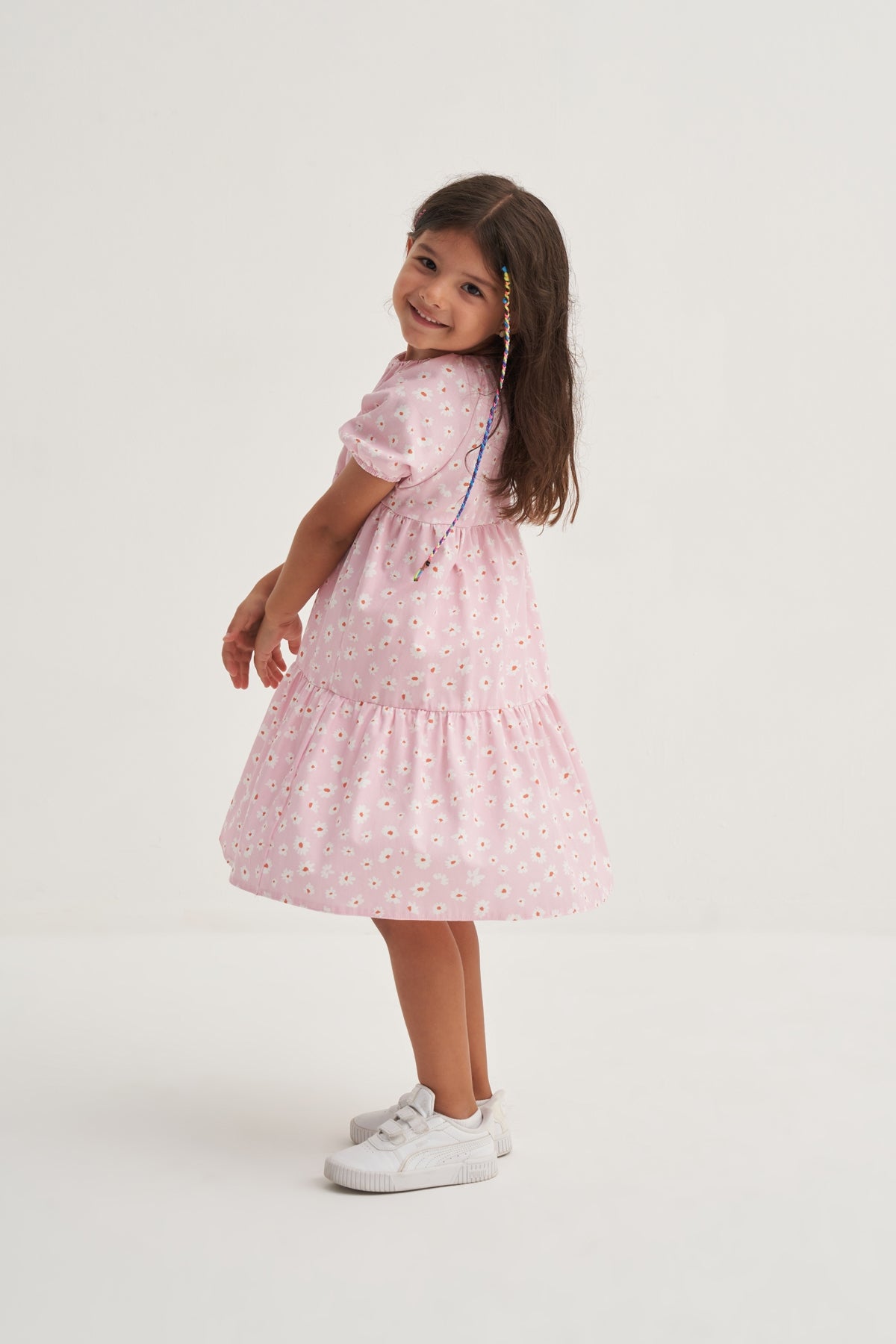 Kız Çocuk Poplin Baskılı Reglan Elbise Pembe
