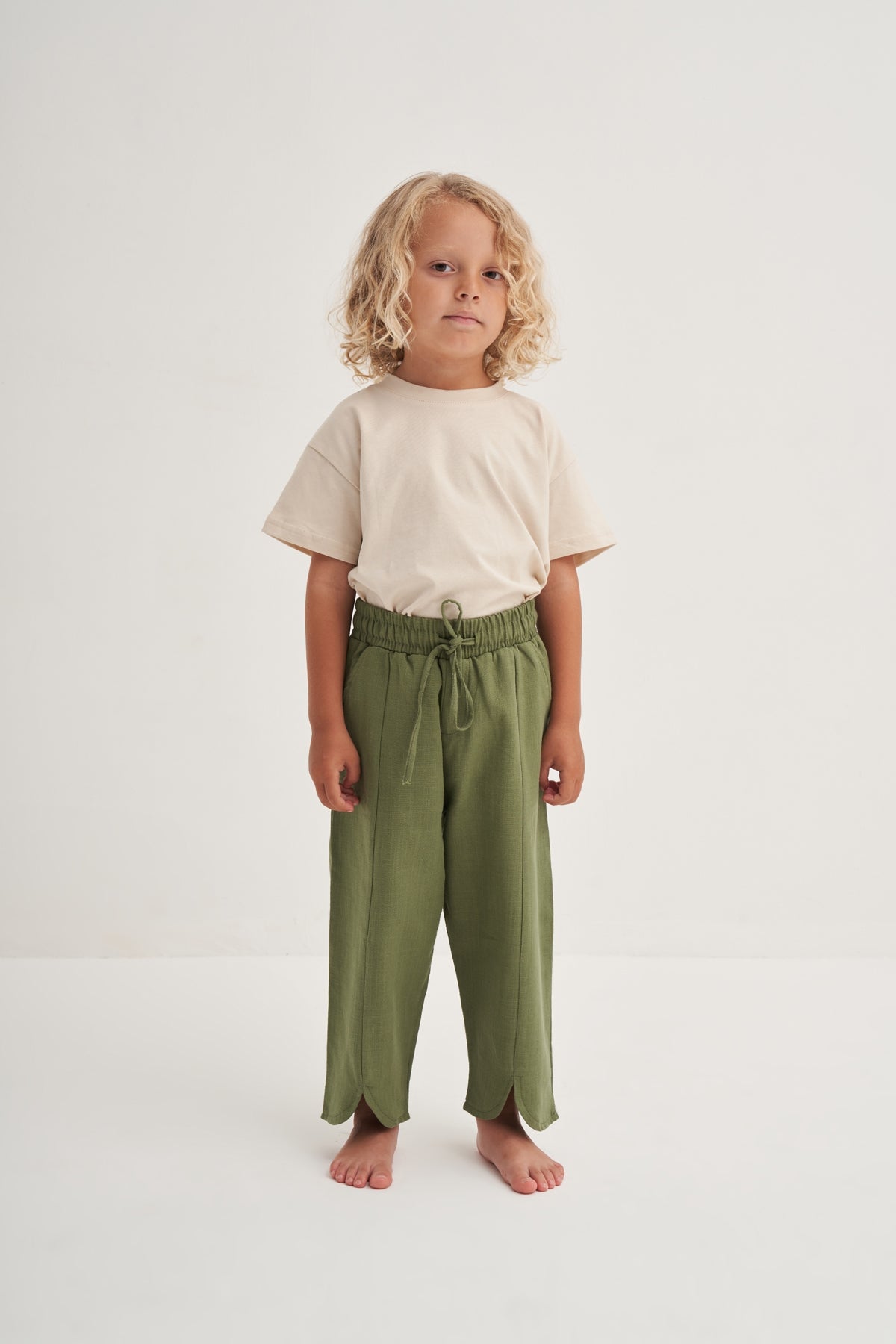 Unisex Çocuk Organik Pamuk Pantolon Açık Haki