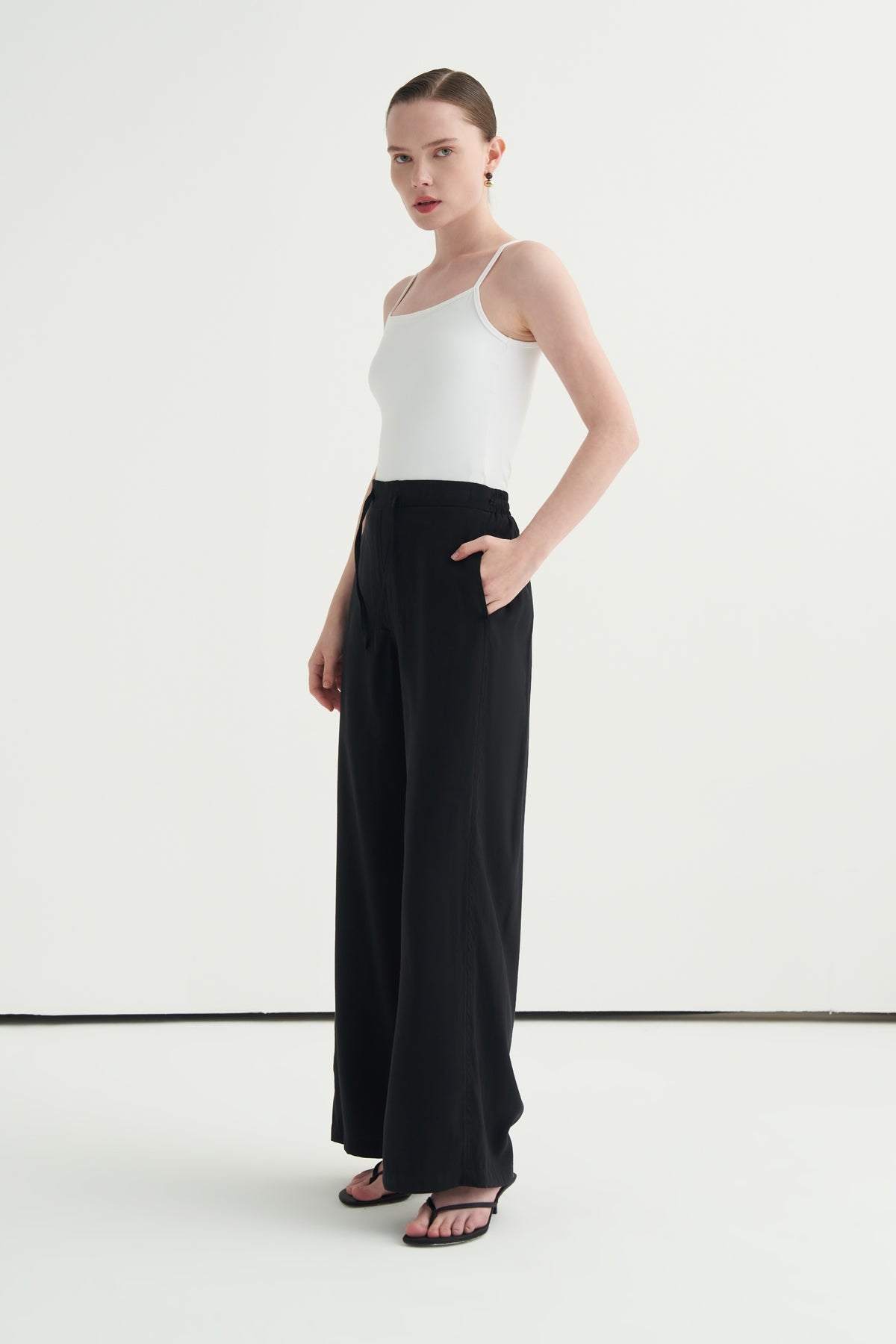 Kadın Modal Bağcıklı Palazzo Pantolon Siyah