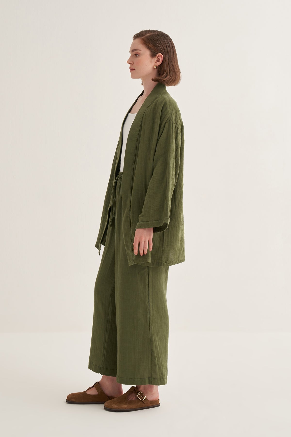Kadın Müslin Kimono Takım Haki