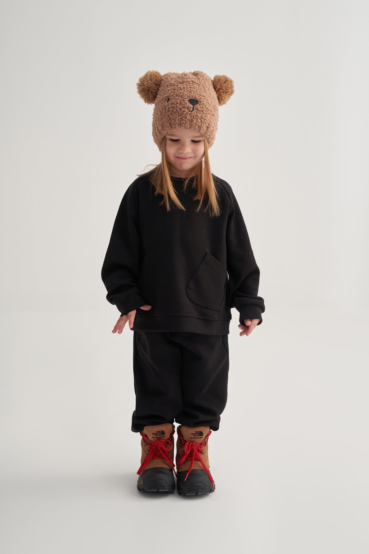 Unisex Çocuk İnterlok Dikiş Detaylı İkili Takım Siyah