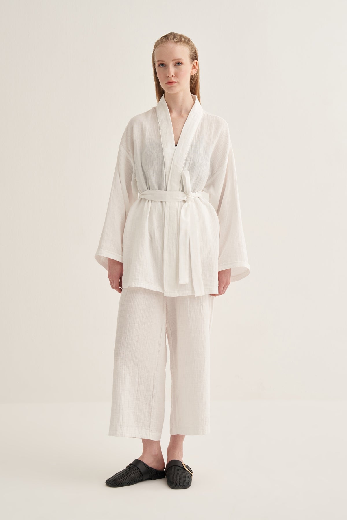 Kadın Müslin Kimono Takım Ekru