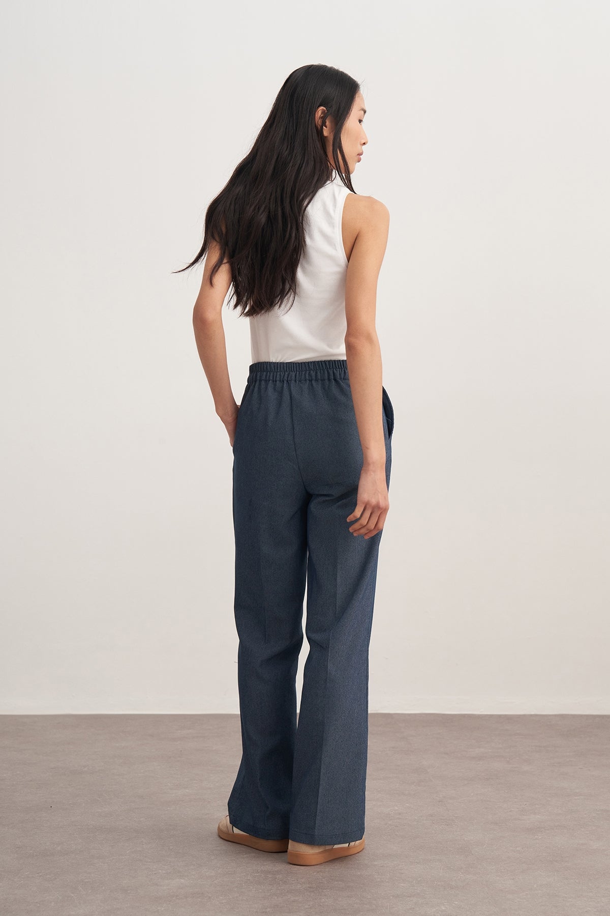 Kadın Gabardin Palazzo Pantolon Kot Mavisi