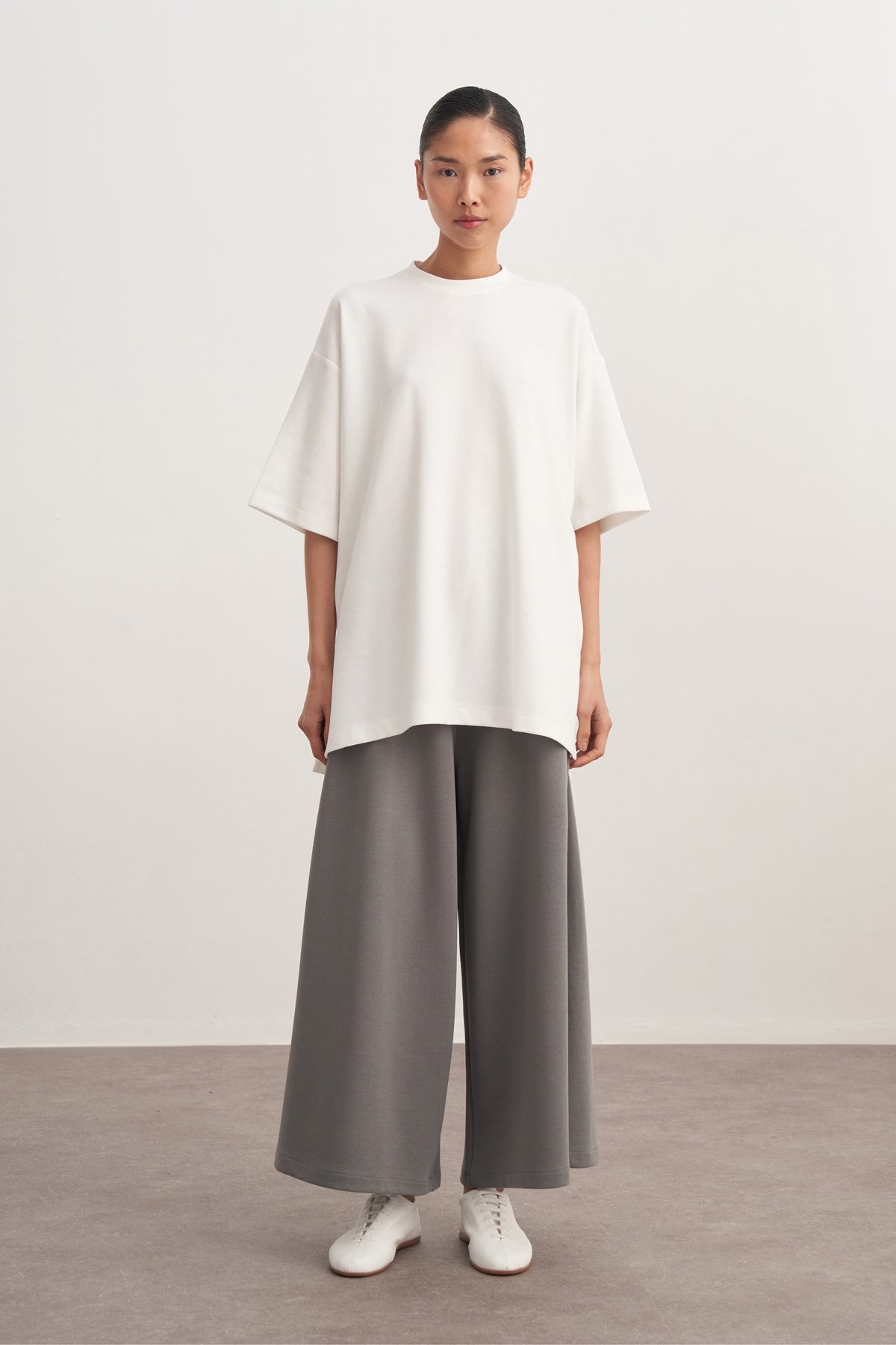 Kadın İnterlok Kısa Kol Oversize Tişört Ekru