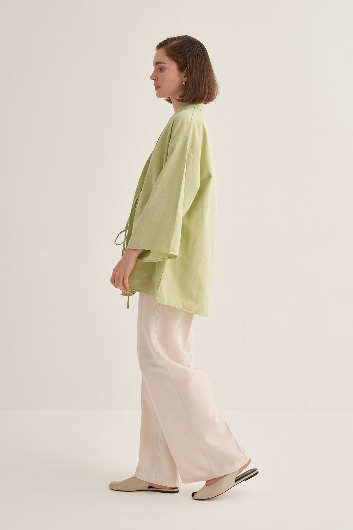 Kadın Organik Pamuklu Oversize Kimono Açık Yeşil