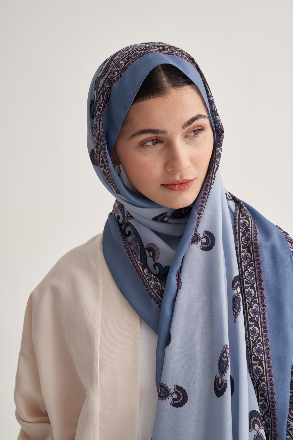 Kadın İpeksi Aster Desen Şal Soft Mavi