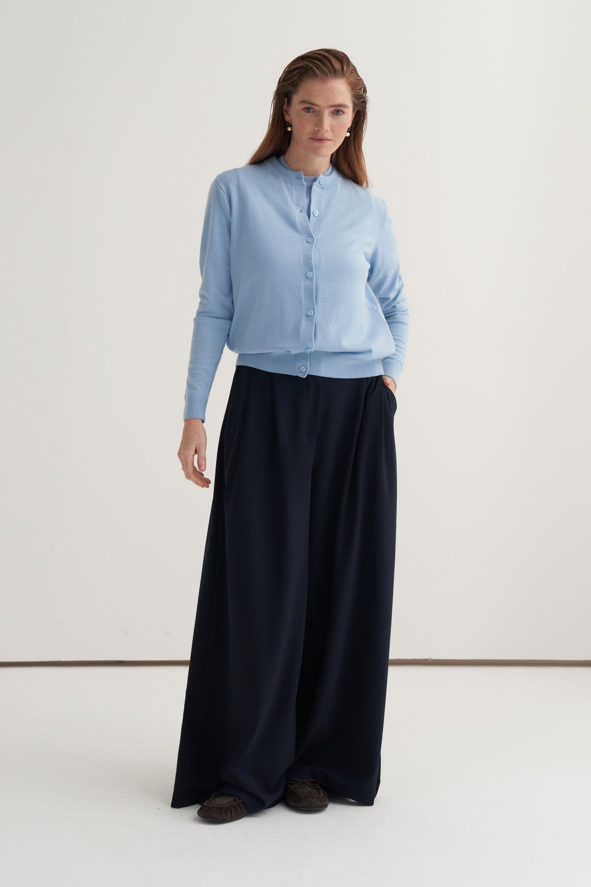 Kadın Viskon Triko Tişörtlü Hırka Takım Bebe Mavisi