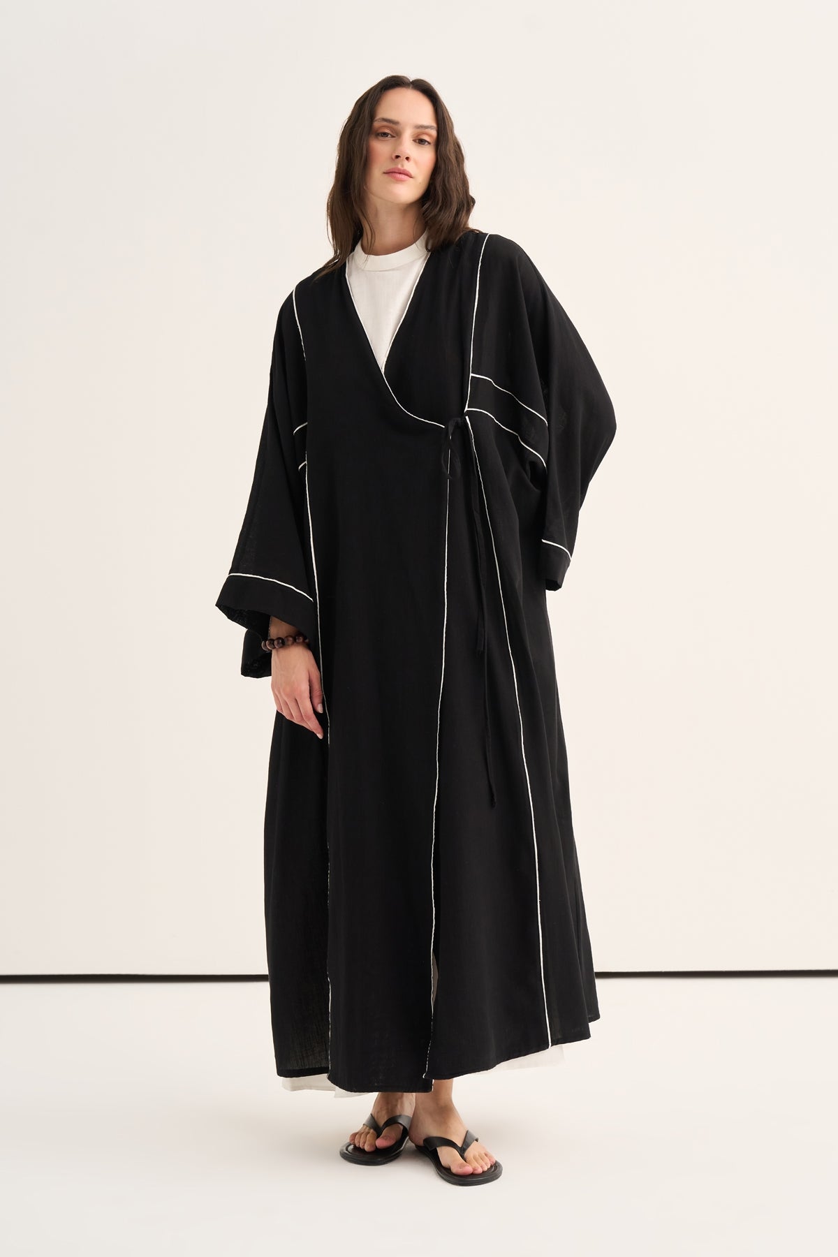Kadın Kontrast Detaylı Abaya Siyah