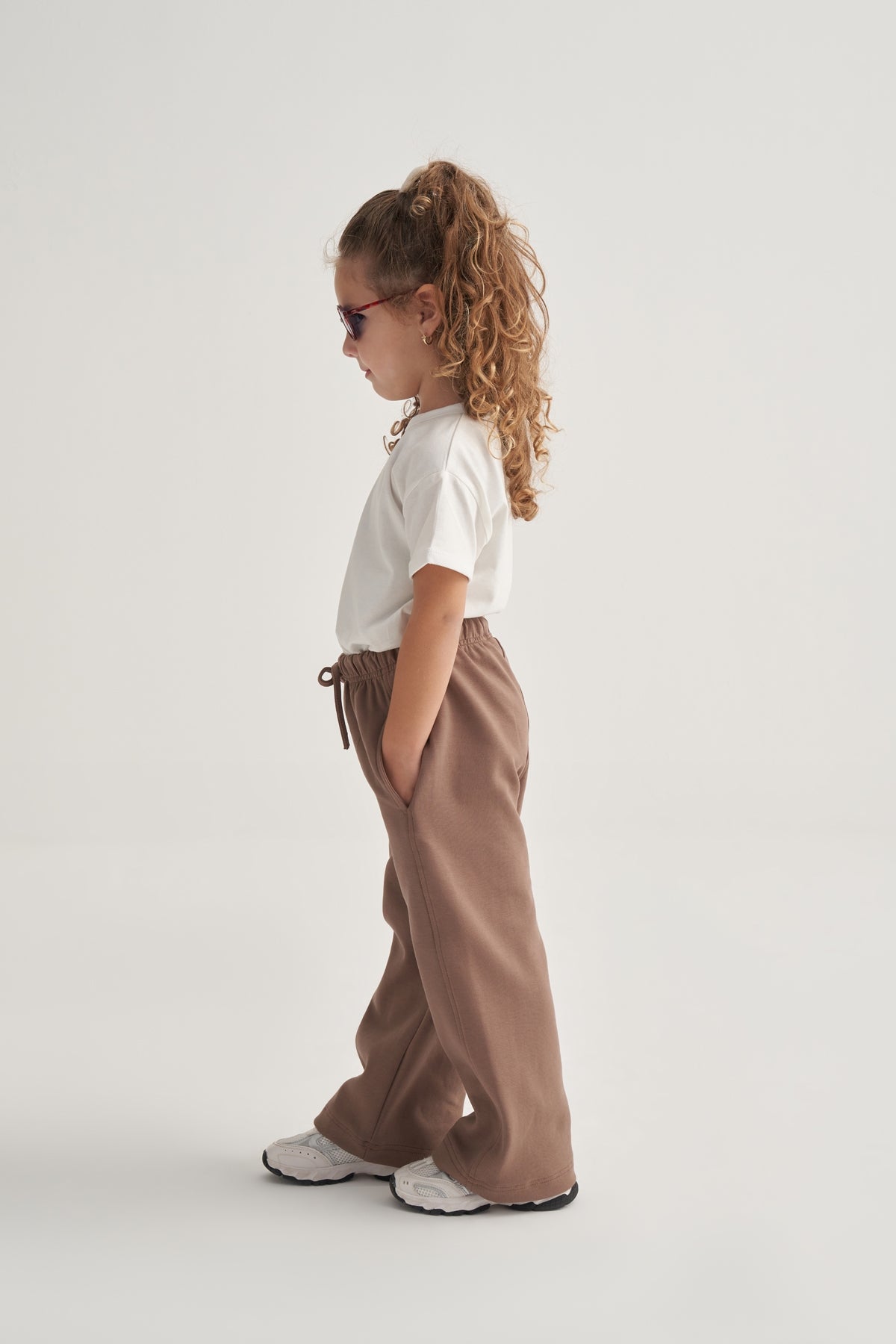 Kız Çocuk İnterlok Bol Paça Pantolon Kahve