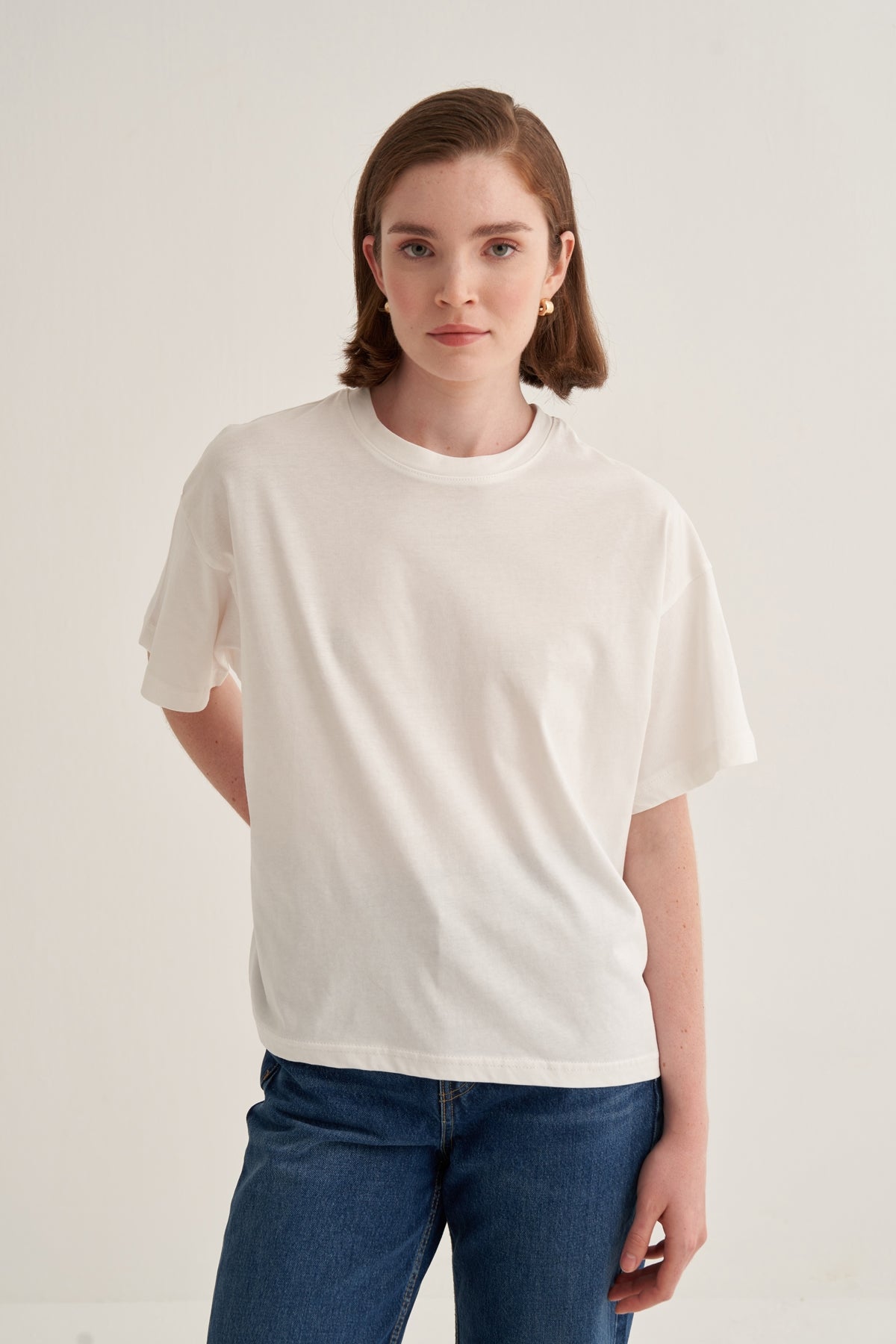 Kadın Oversize Tişört Ekru