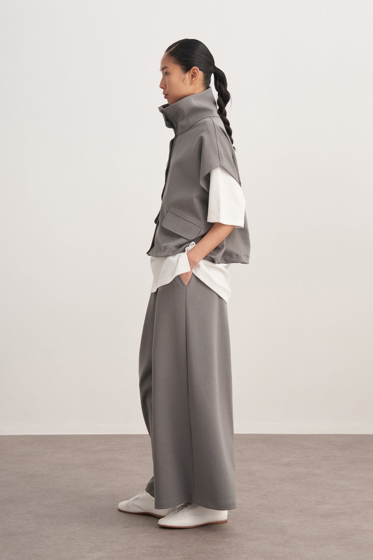 Kadın İnterlok Yüksek Yakalı Yelek Füme