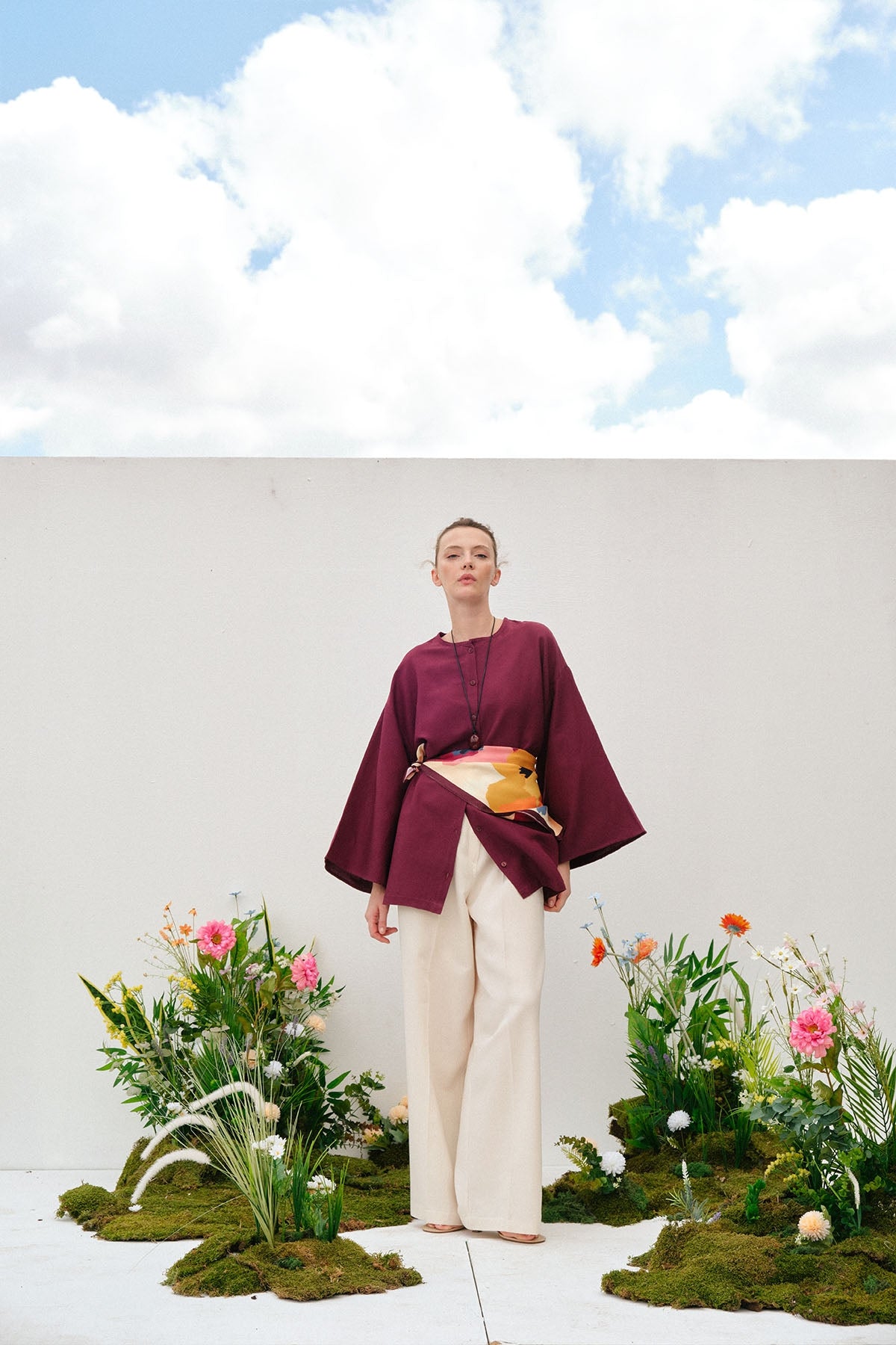 Kadın Dökümlü Pamuklu Kimono Gömlek Bordo