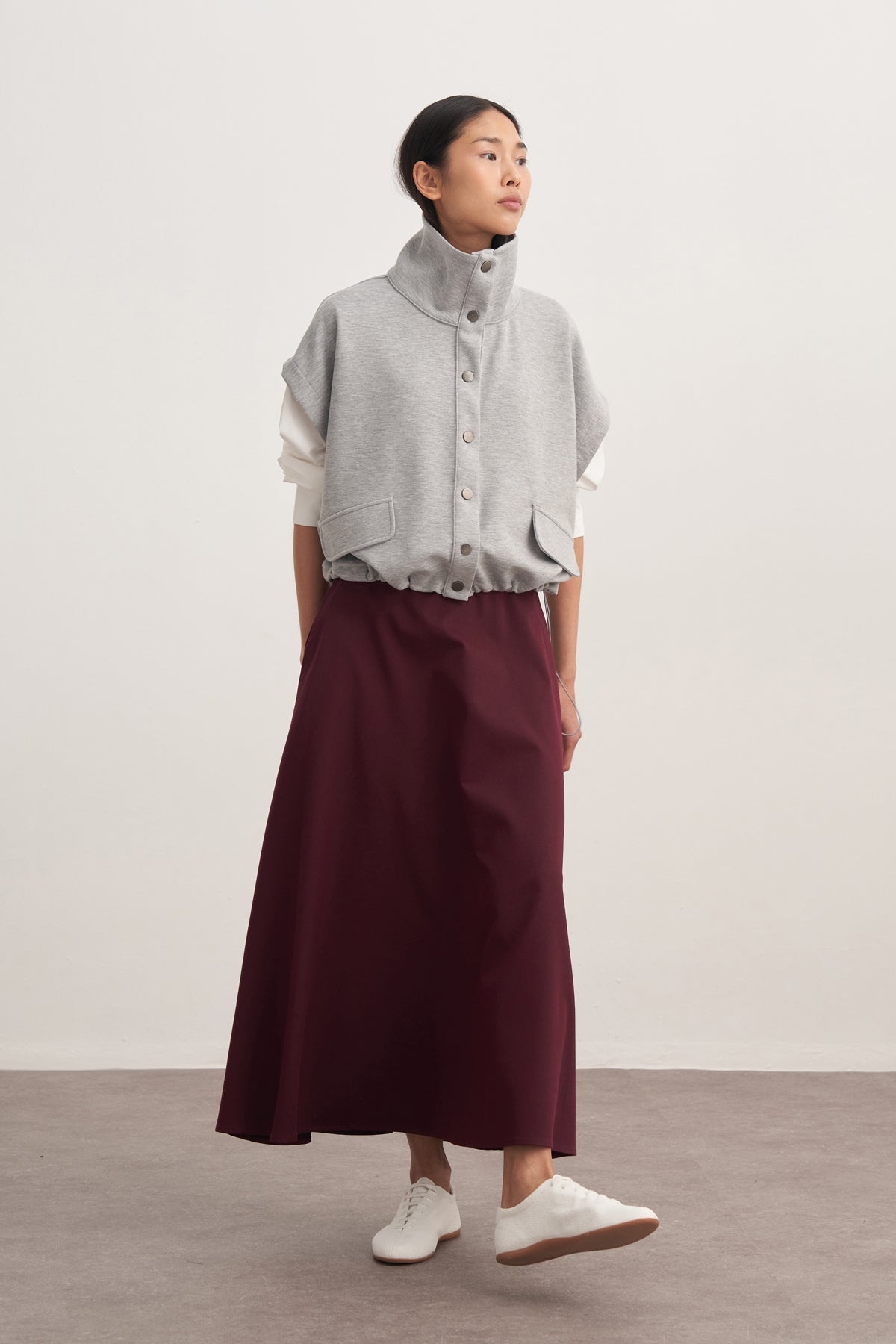 Kadın Gabardin Kemerli Kloş Etek Koyu Mürdüm