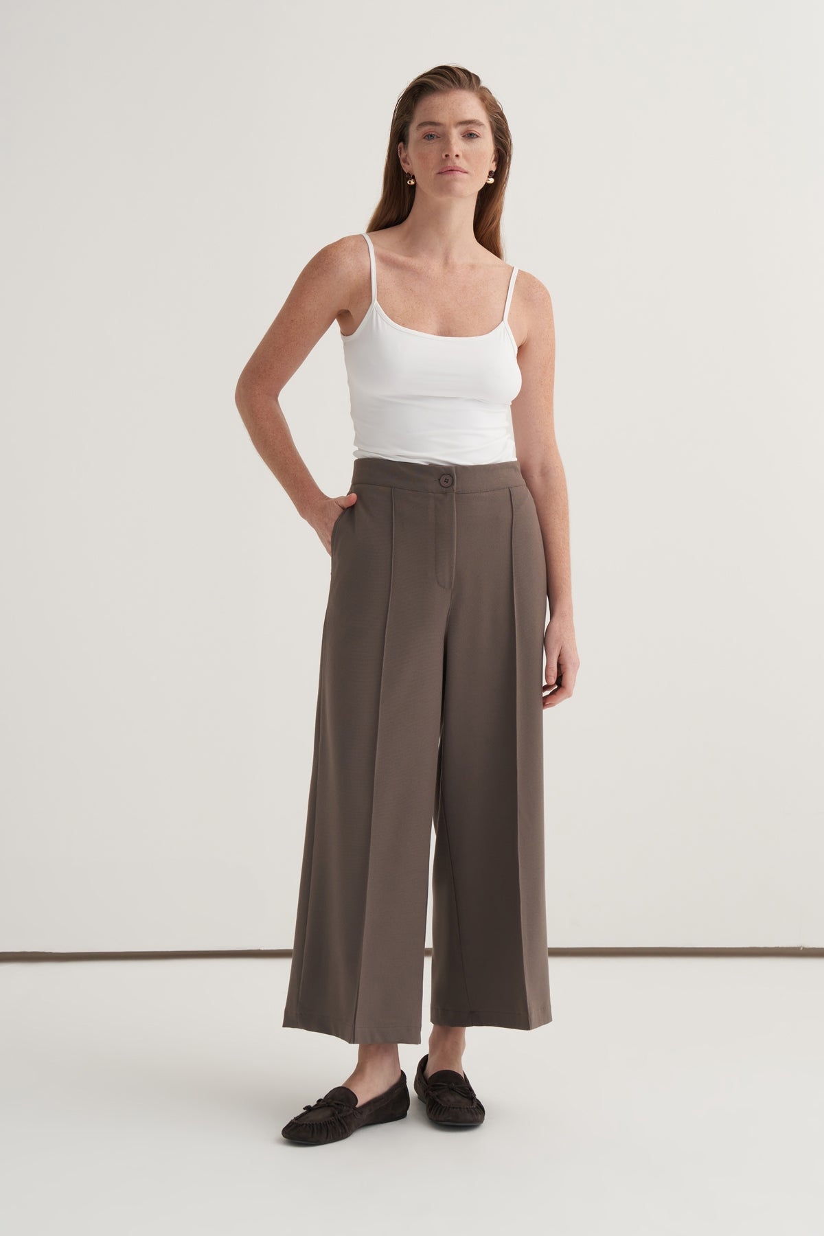 Kadın Culotte Pantolon Gömlek Takım Vizon