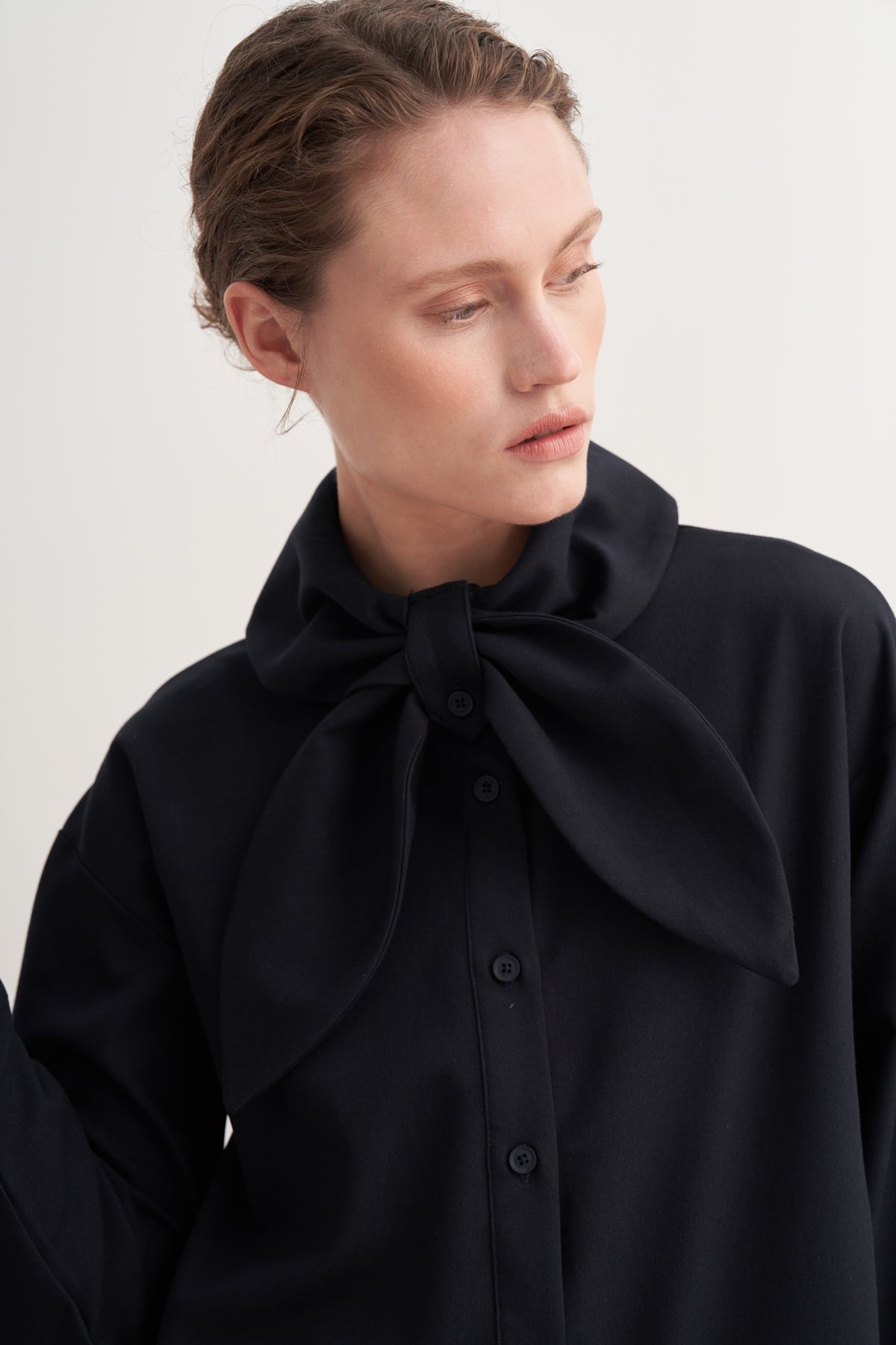 Kadın Gabardin Yaka Detaylı Gömlek Lacivert