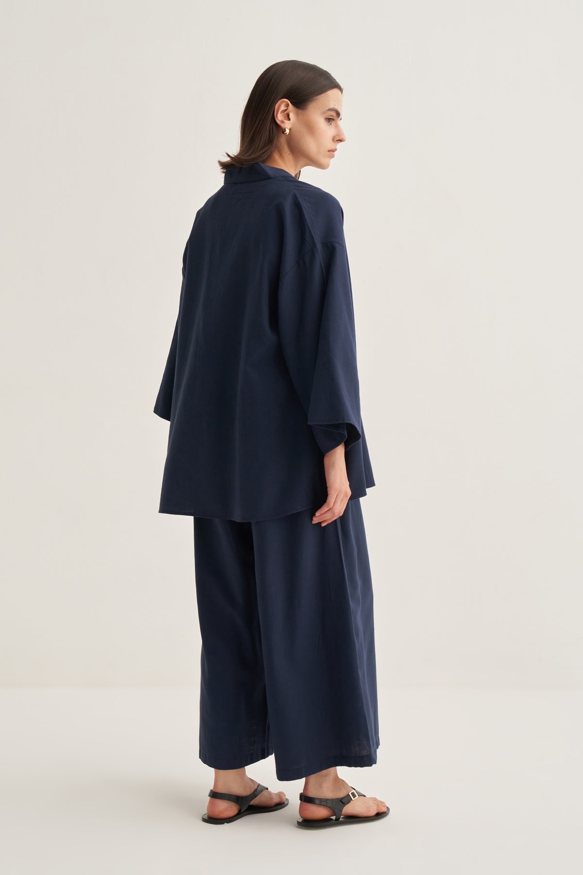 Kadın Organik Pamuklu Oversize Kimono Lacivert