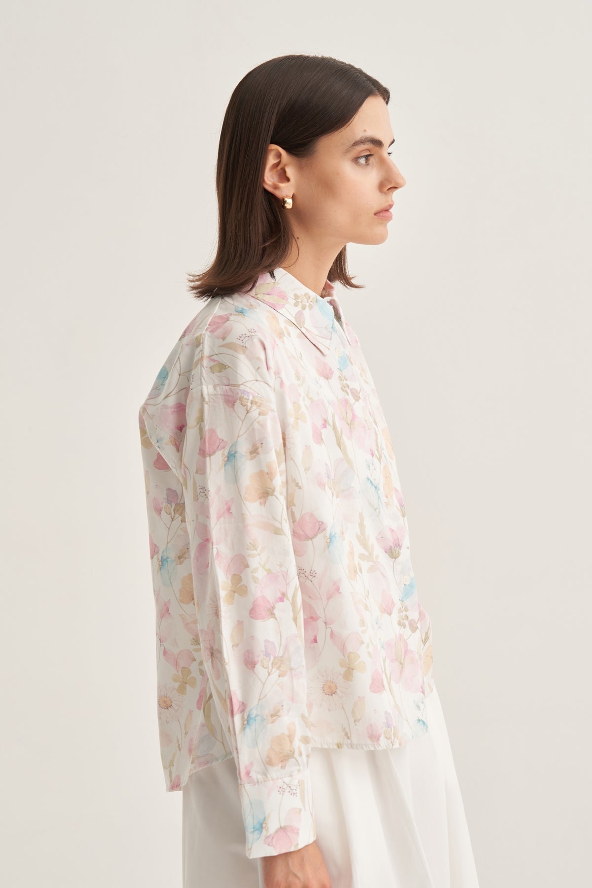 Kadın Poplin Oversize Kısa Gömlek Spring Desen Ekru