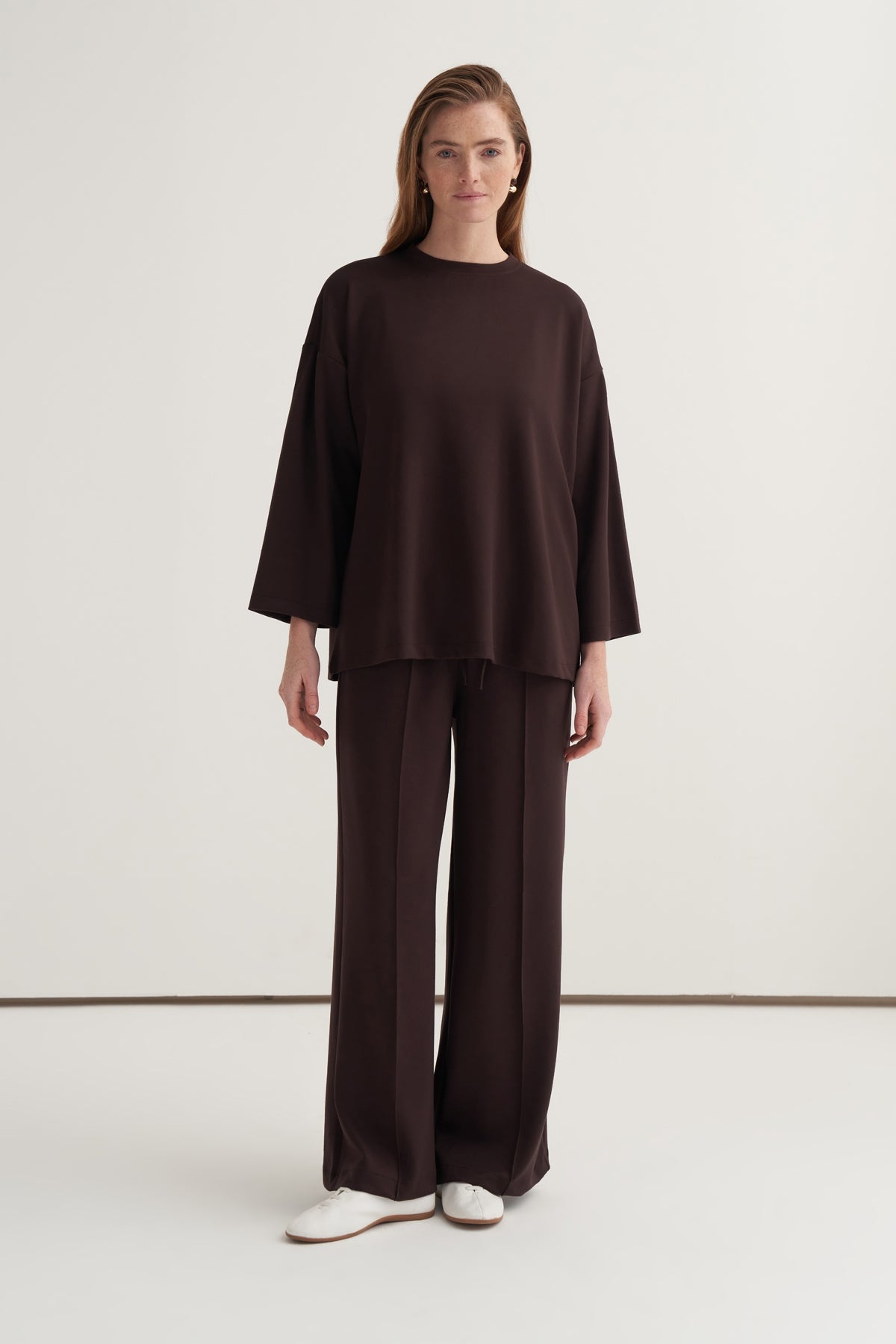 Kadın Basic Pantolonlu Sweat Takım Kahve