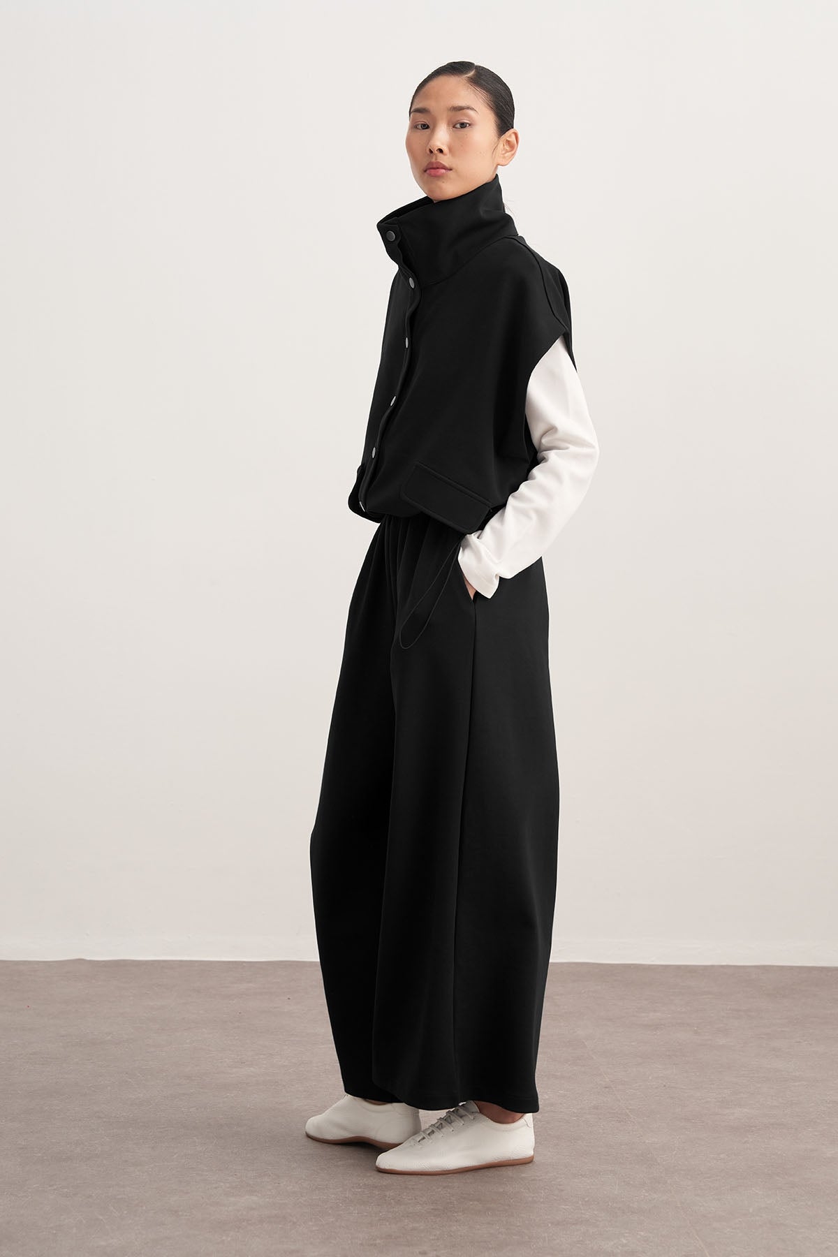 Kadın İnterlok Yüksek Yaka Yelek Pantolon Takım Siyah