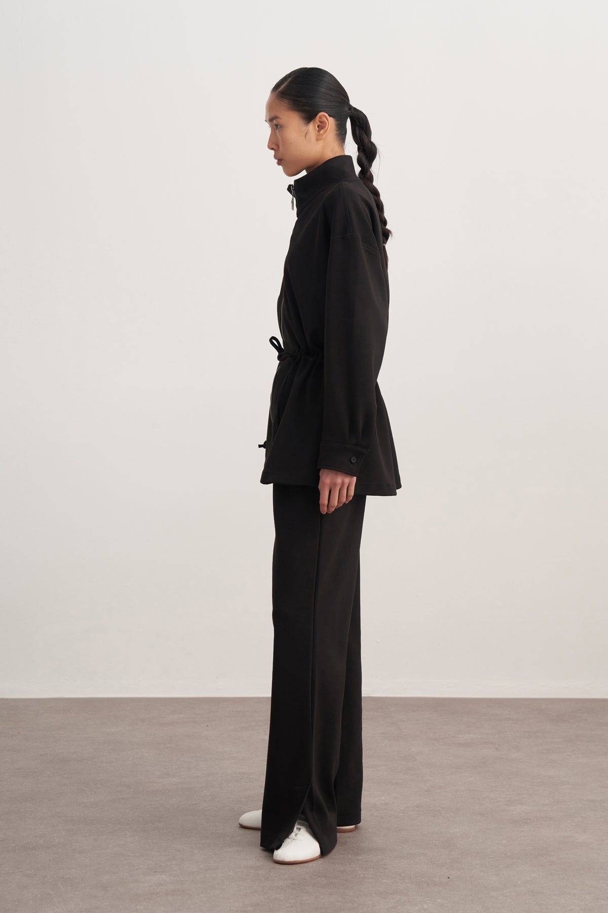 Kadın İnterlok Yandan Yırtmaçlı Palazzo Pantolon Siyah