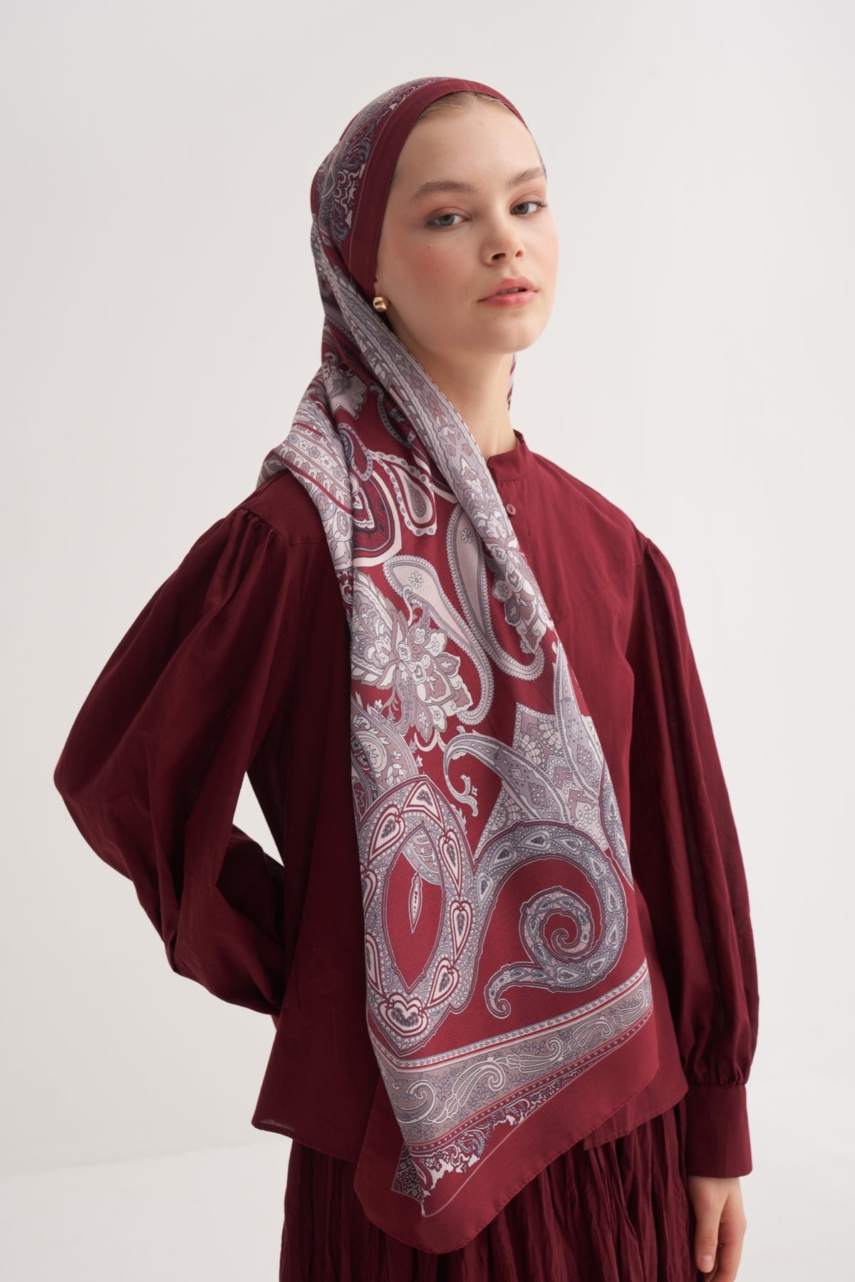 Kadın Poppy Desen Soft Şal Bordo