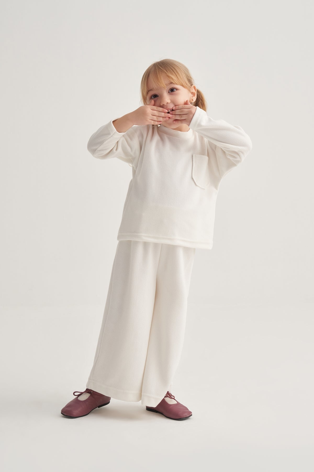 Kız Çocuk Ottoman Kumaş Takım Ekru