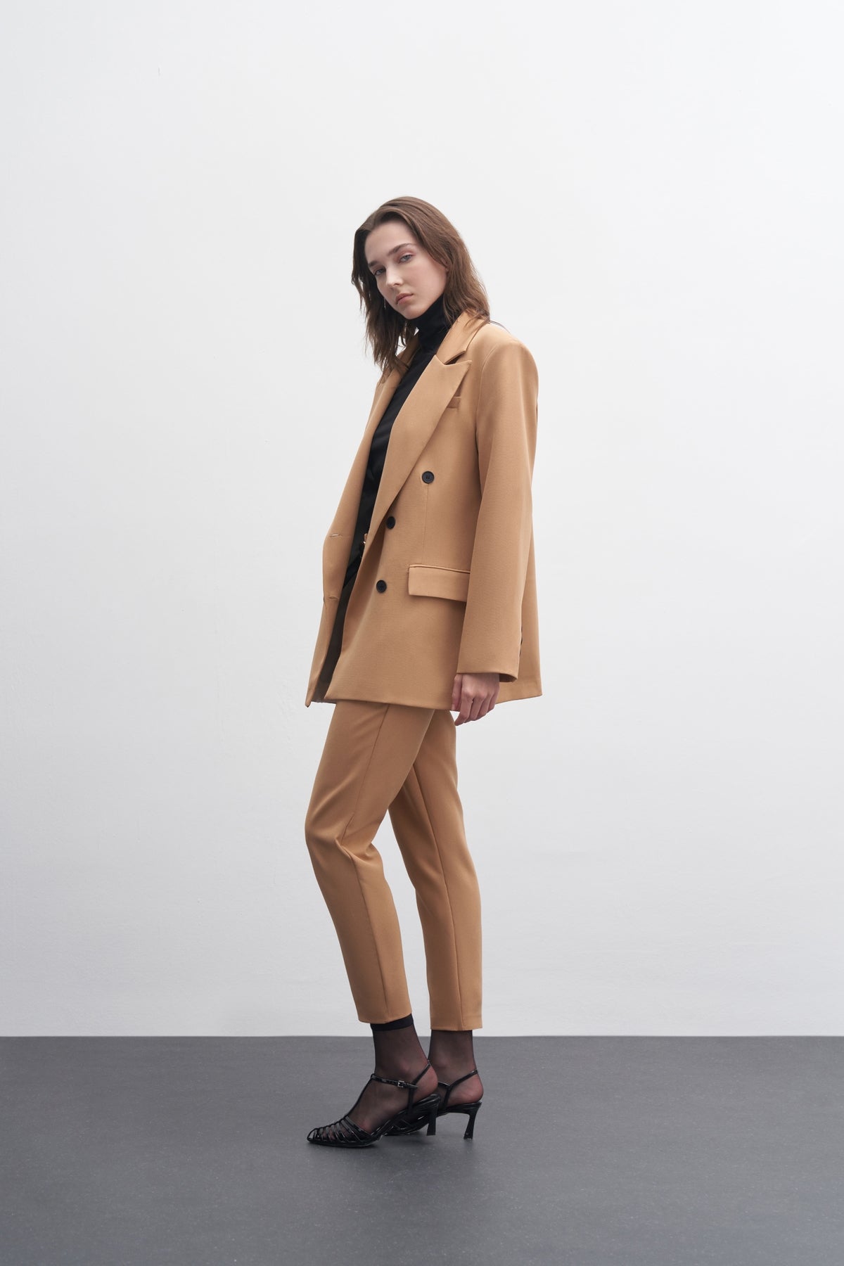 Kadın Kruvaze Blazer Ceket Camel