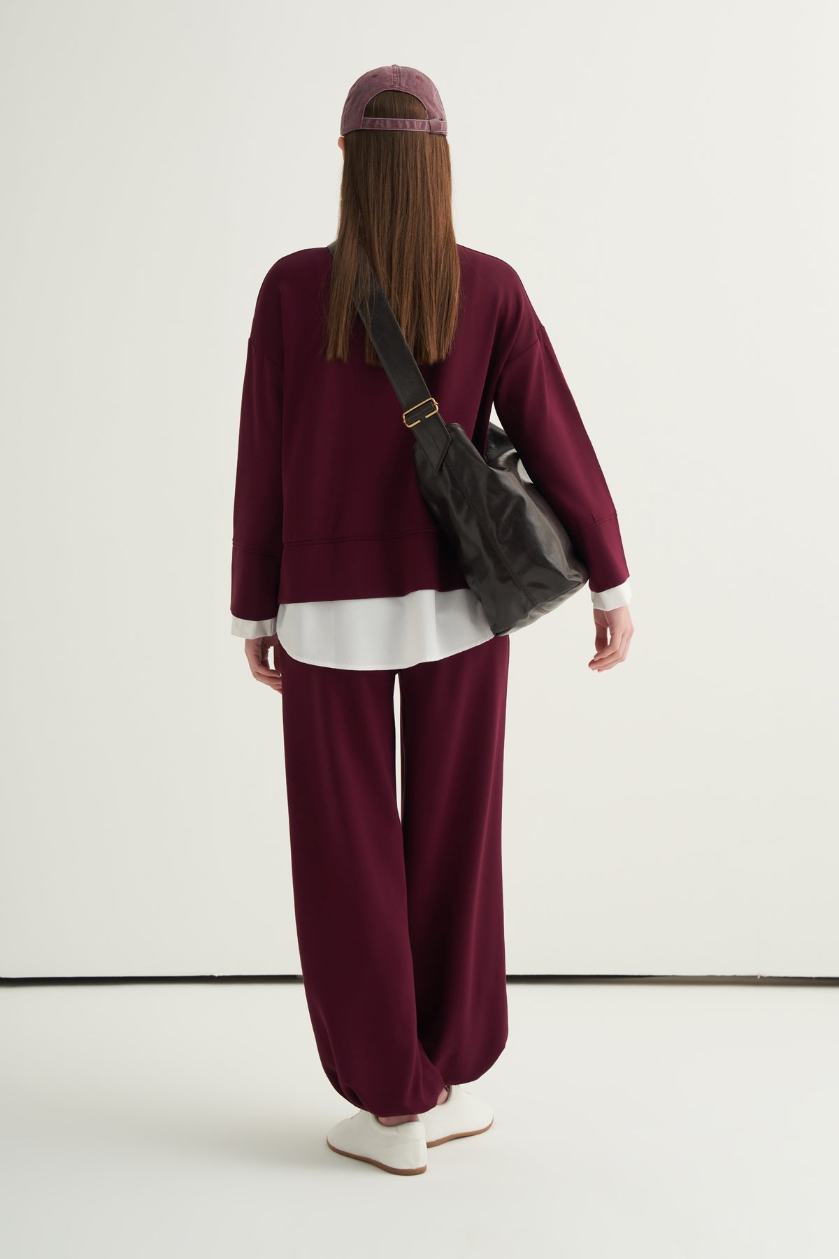 Kontrast Detaylı Sweat Jogger Pantolon Takım Bordo