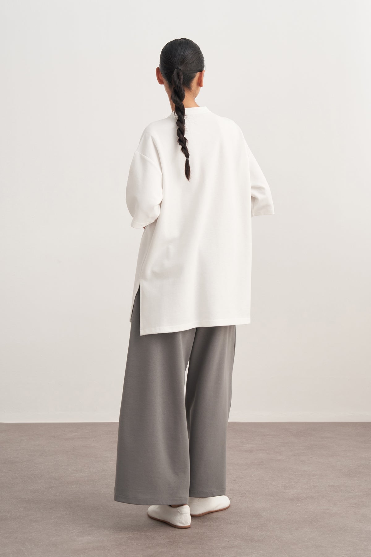 Kadın İnterlok Kısa Kol Oversize Tişört Ekru