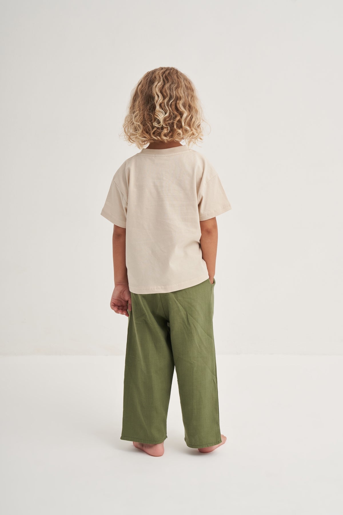 Unisex Çocuk Organik Pamuk Pantolon Açık Haki
